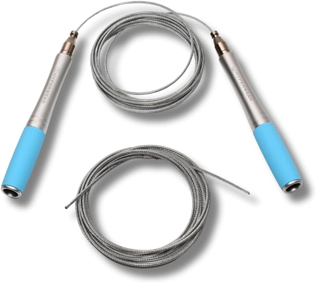Hyperwear Adjustable Speed Jump Rope - Patented Self-Locking Head, Aluminum Hangles with Knurled Silicone Grips and Bonus Wire Rope for CrossFit, Boxing, and Fitness Training