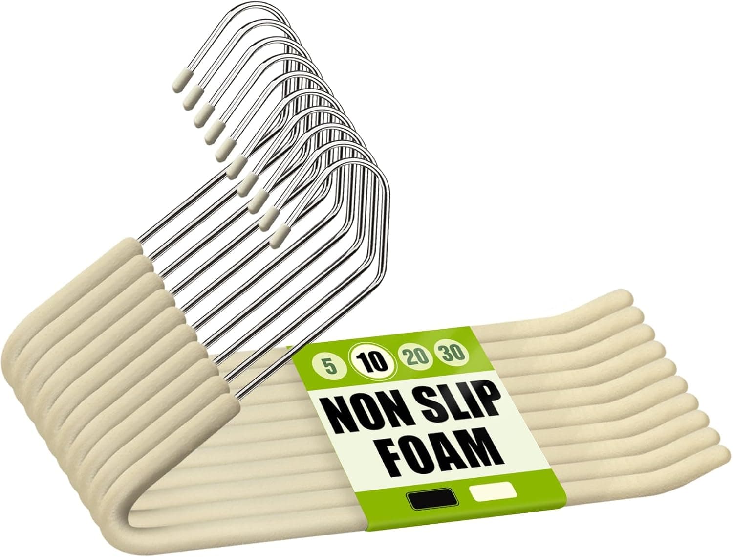 Spring Fever Open Ended Non Slip Sponge Padded Pants Hangers - Chrome Plating Foam Heavy Duty Space Saving Beige 10