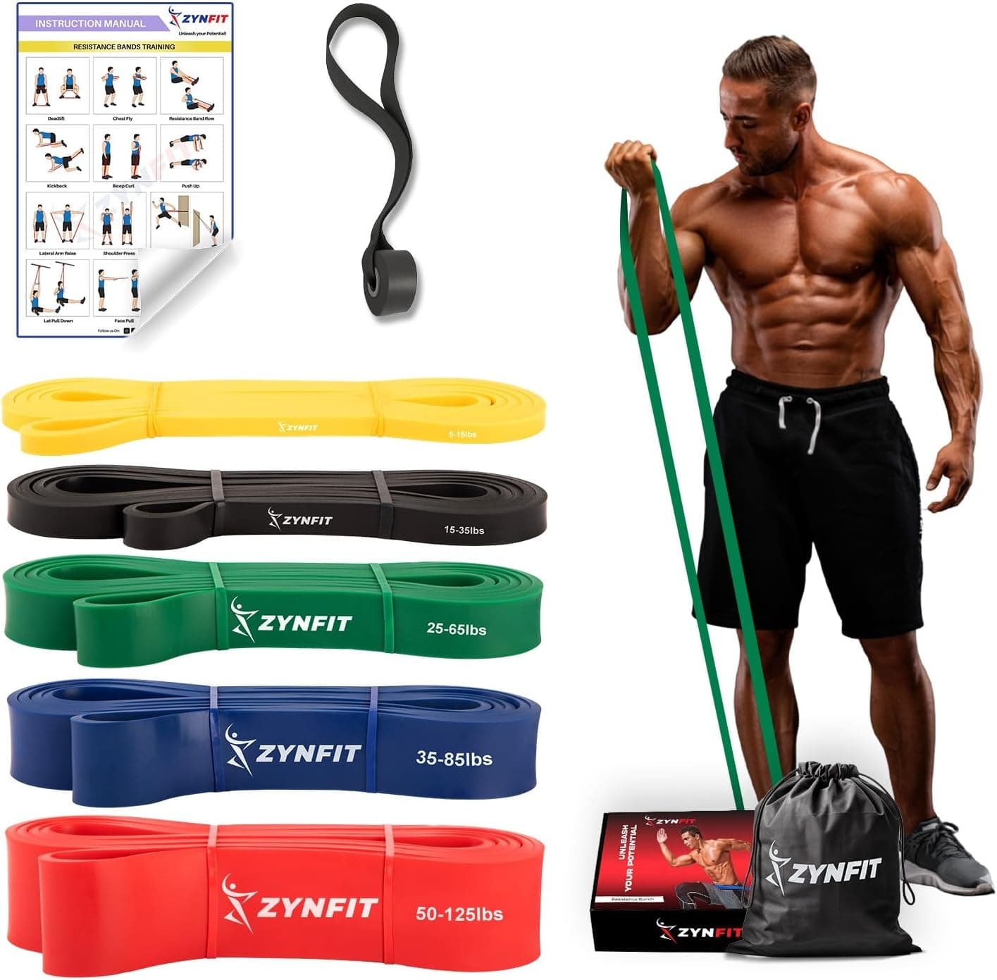 100% Natural Latex Resistance Bands Set with Door Anchor, 5-Level Pull Up Bands for Working Out, Strength Training & Physical Therapy, Workout Bands for Home Gym - Get Free A.I. Workout Plan
