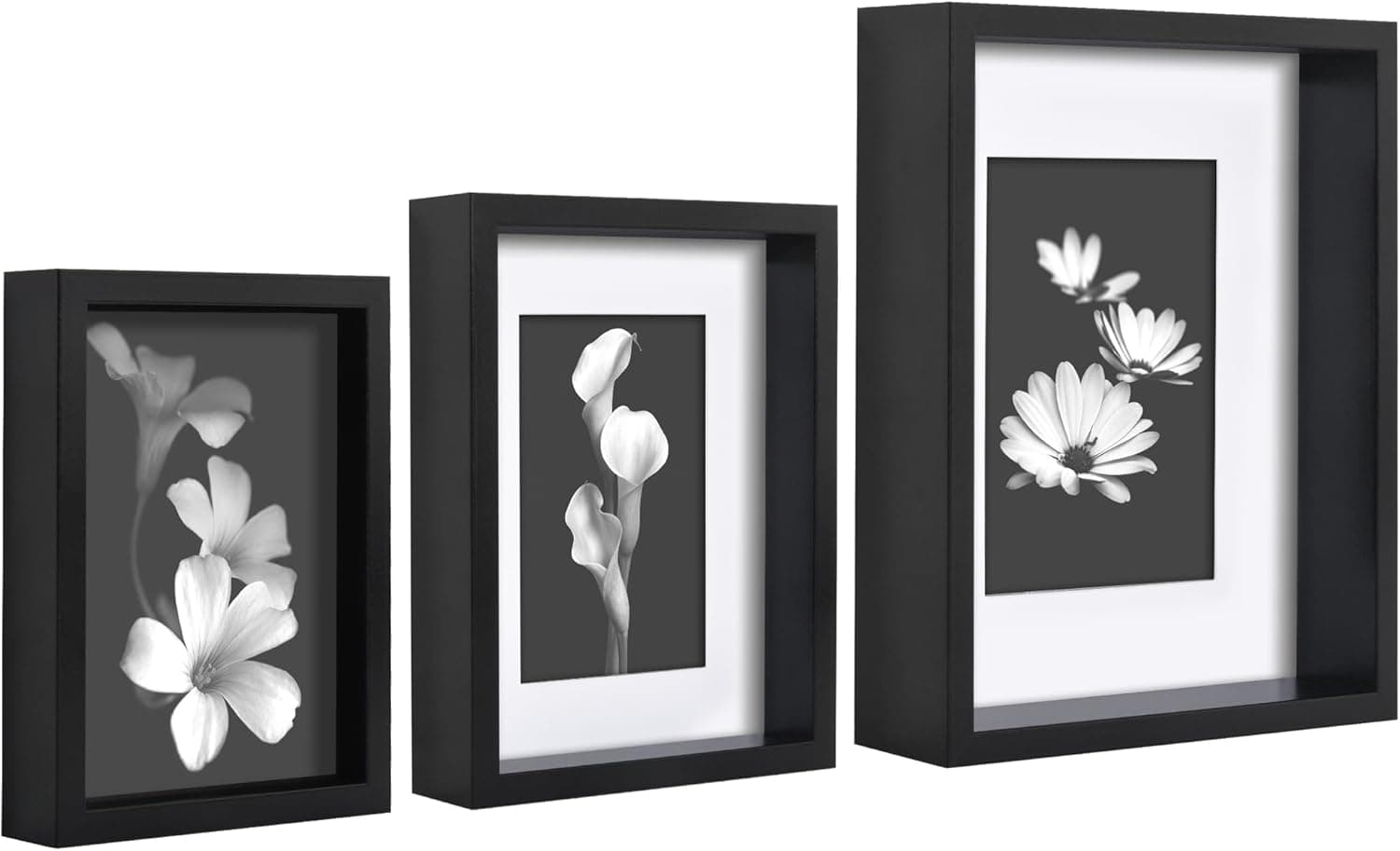 Americanflat Set of 3 Picture Frames - Includes 5x7, 6x8, 8x10 Frames - Use as 4x6 and 5x7 Frames with Included Mat - Black Frames with Deep Molding and Shatter-Resistant Glass for Tabletop or Wall
