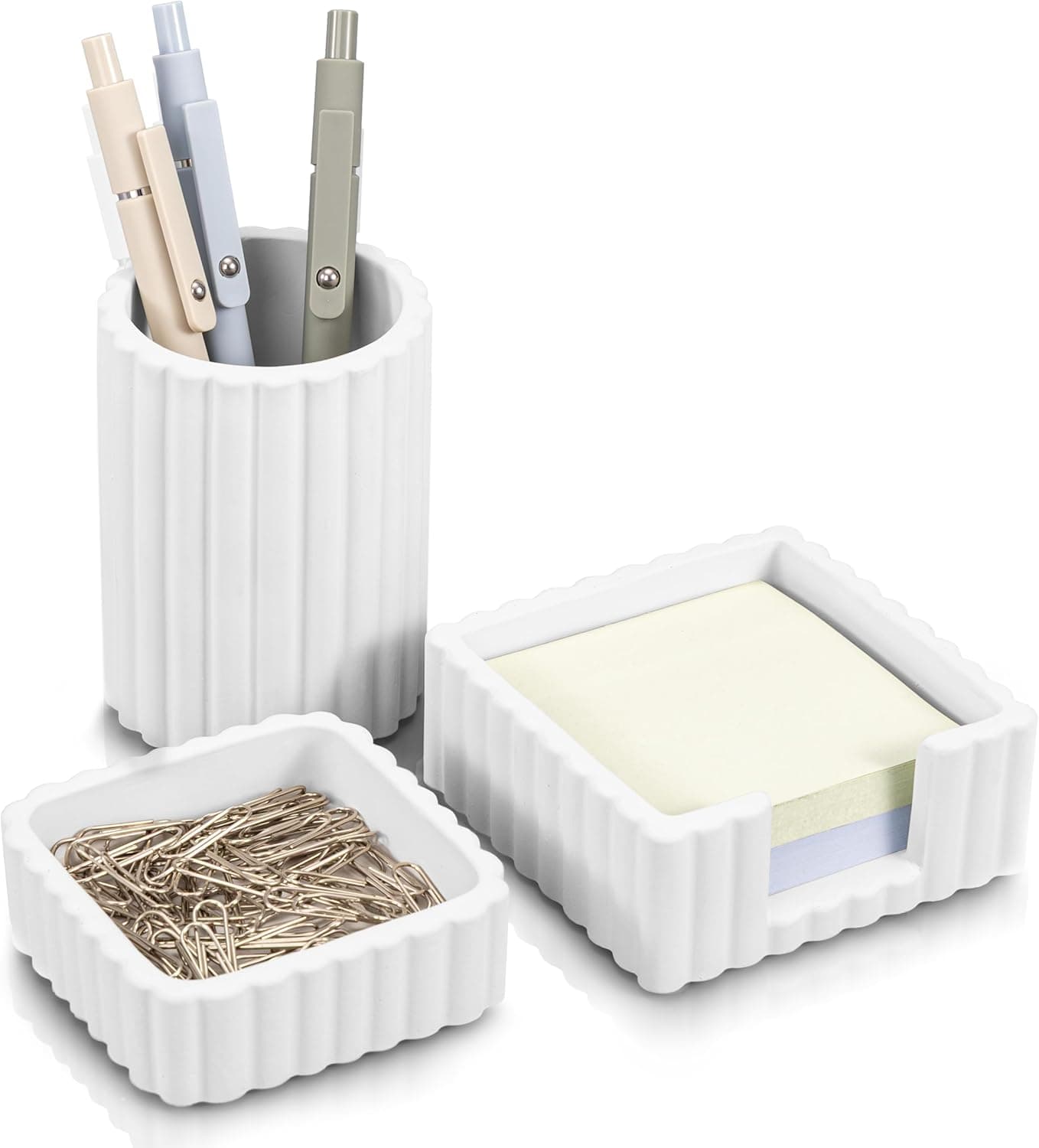 KIBAGA Modern Aesthetic Desk Accessories Set of 3 - Stylish Concrete Organizers for Pens & Office Supplies - A Cute and Functional Addition to Your Workspace Decor
