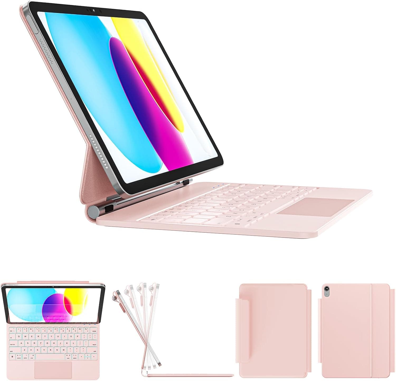 for iPad 11th(A16, 2025)/10th Generation Case with Keyboard, Magic Keyboard 2022, Springy Backlit Keys, Stain-Resistant Surface, Multi-Touch Trackpad,Pink