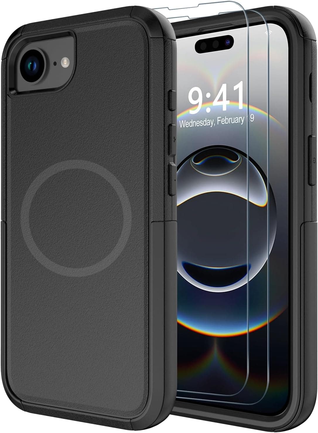 Diverbox for iPhone 16e Case [Compatible with MagSafe] [Shockproof] [Dropproof] [with Screen Protector ] Heavy Duty Protection Phone Case Cover for Apple iPhone 16e 2025 6.1 inch (Black)