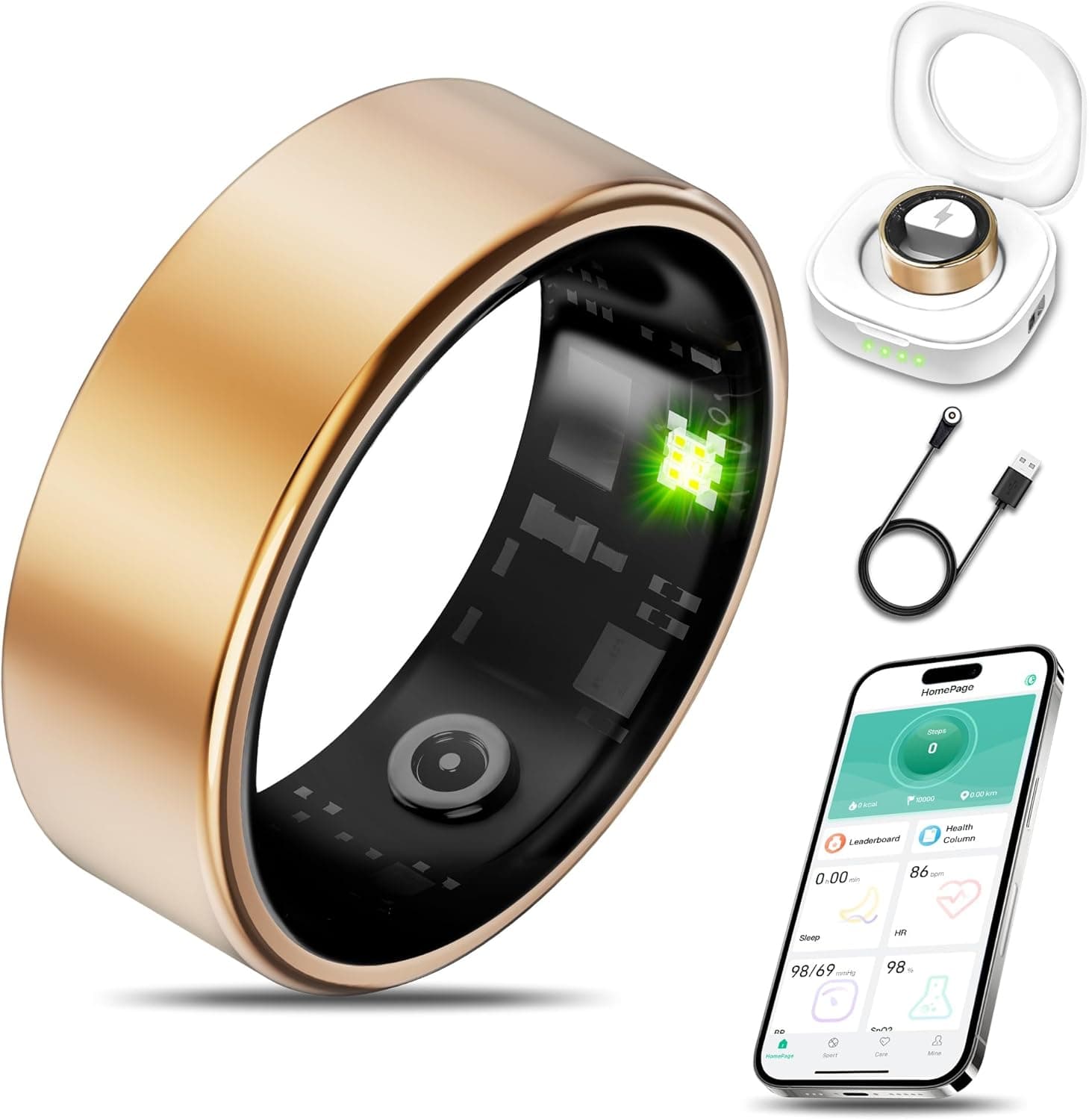 Smart Health Ring for Women Men Fitness Tracker with Heart Rate, Blood Oxygen, Blood Pressure, Sleep Monitoring, Step Counting, IP68 Waterproof for iOS and Android, No APP Fee, Xmas Gifts, Rose Gold 8