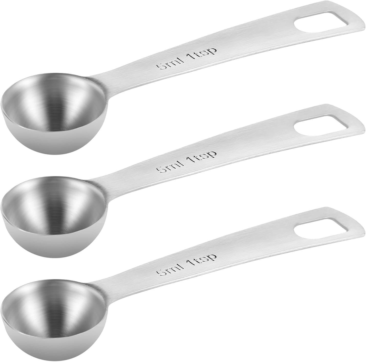 3 Pcs Measuring Spoons, 1 Teaspoon(5 mL | 5 cc | 1/3 Tablespoon), Stainless Steel Measuring Spoon Sliver Measure Scoop Narrow Long Handle Design for Spice Jar Ground Coffee Beans Tea