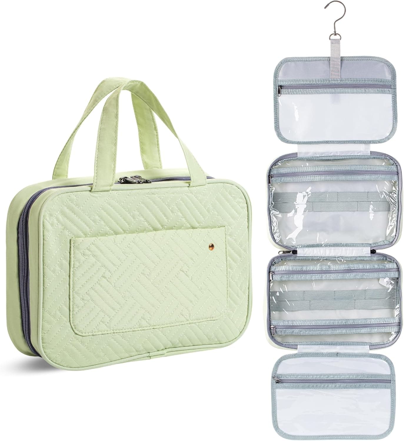 Ms. pen- Travel Toiletry Bag Organizers, Green, Makeup Travel Bag for Toiletries with Hanging Hook, Water-Resistant