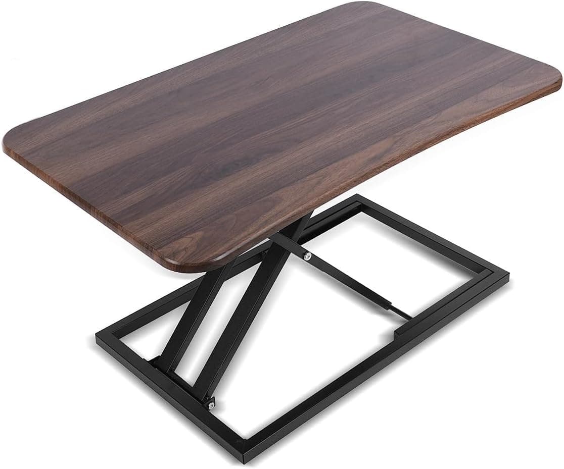 Adjustable Standing Desk Converter, 28.7“ Wide Tabletop Stand Up Desk Riser with Gas Spring, Desktop Stand Up Desk Fits Monitor or Laptop Riser Workstation, Fully Assembled Dark Walnut