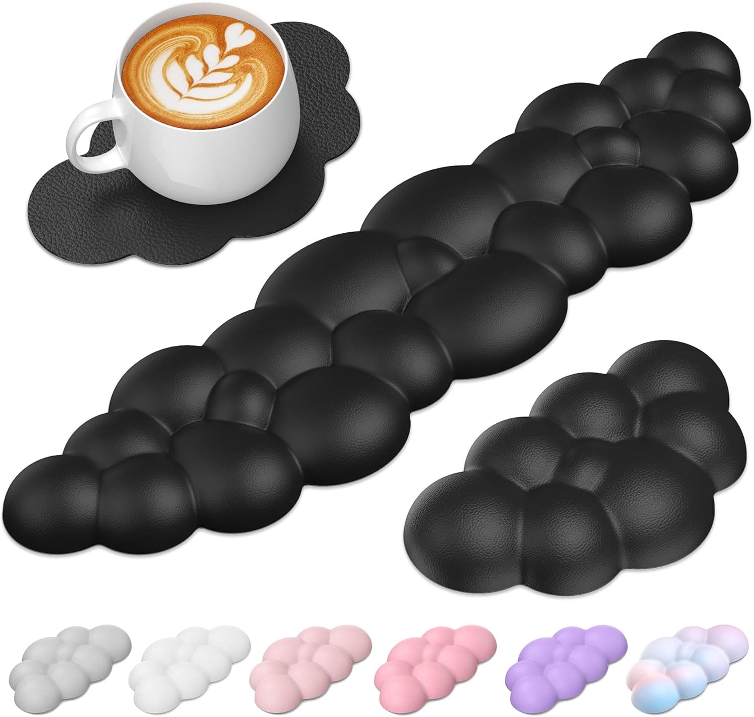 TECKNET Cloud Keyboard Wrist Rest Set, Cloud Wrist Rest with Non-Slip Base, PU Leather Wrist Pad for Keyboard with Ergonomic Memory Foam for Computer Laptop Office Gaming and Pain Relief, Black