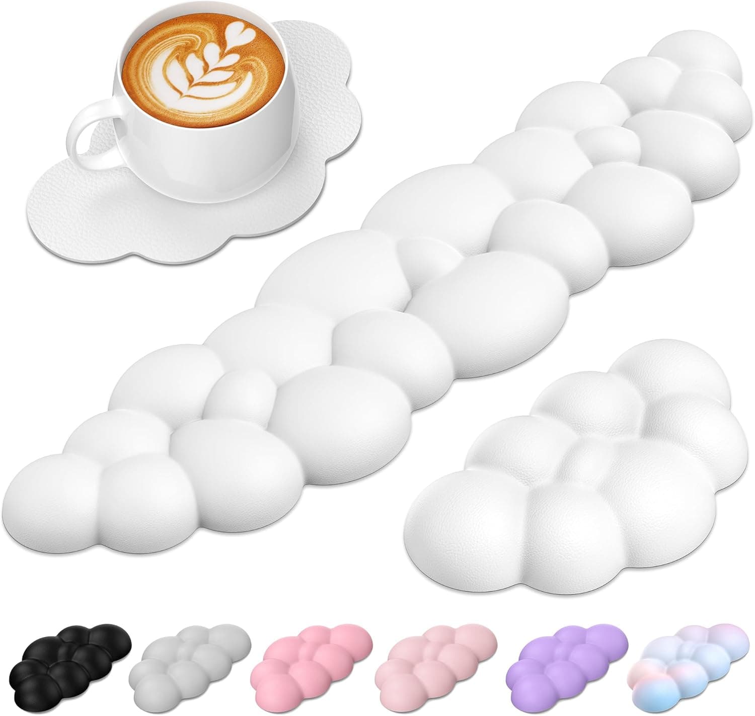 TECKNET Cloud Keyboard Wrist Rest Set, Cloud Wrist Rest with Non-Slip Base, PU Leather Wrist Pad for Keyboard with Ergonomic Memory Foam for Computer Laptop Office Gaming and Pain Relief, White