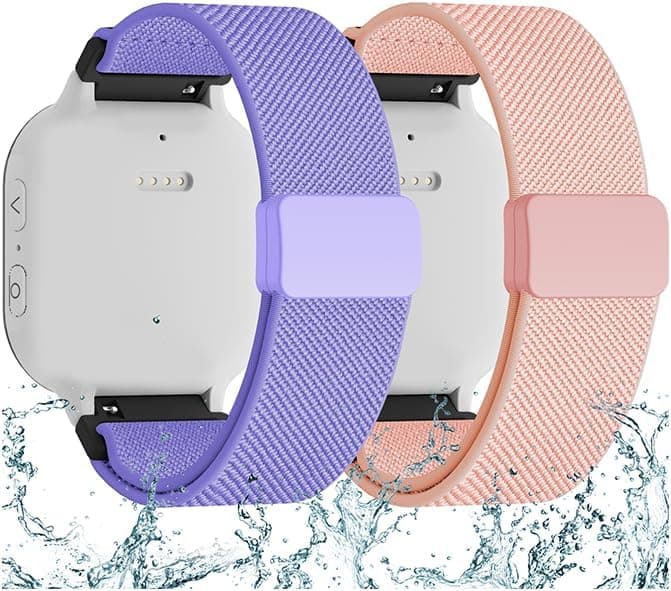 2 Pack Splash-Proof Stretchy Nylon Watch Bands Compatible with Gizmo Watch 3 2 1/Gabb Watch 3e 3 2 1/SyncUP Watch 2 1/Cosmo JrTrack 5, 20mm Soft Replacement Strap with Magnetic Buckle Kids Boys Girls