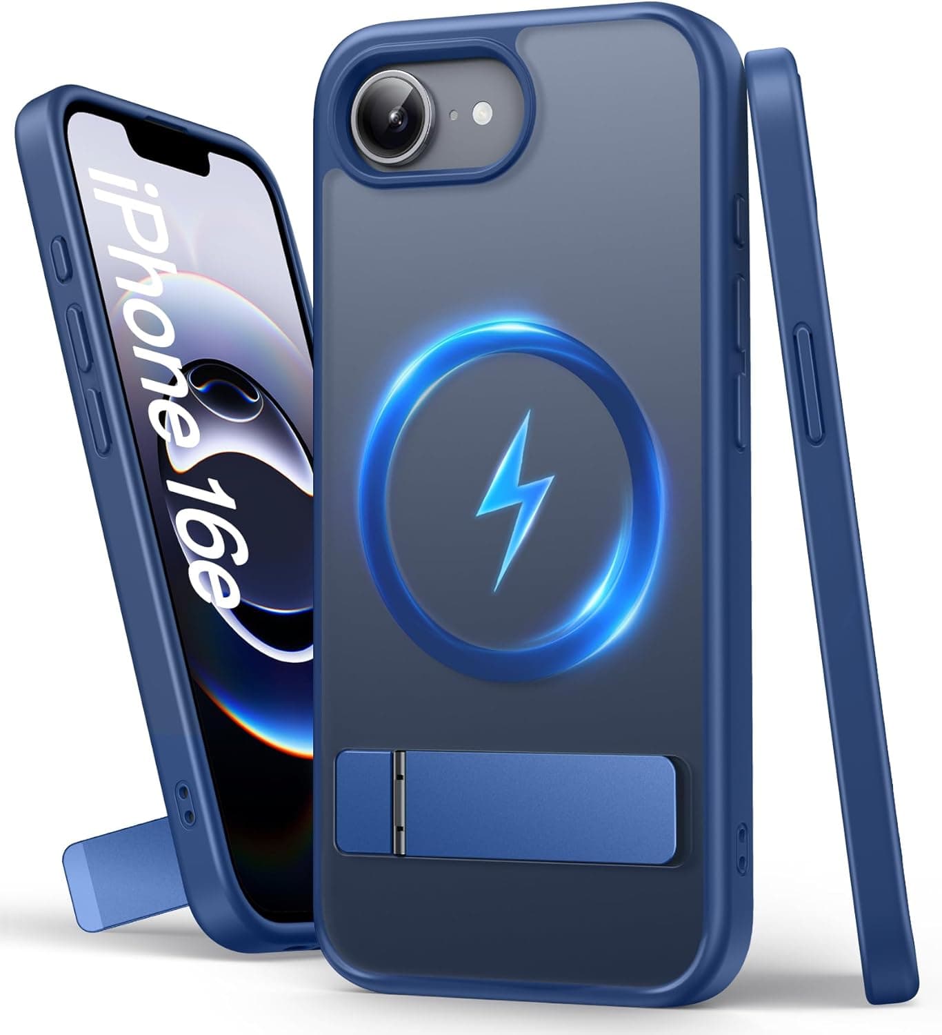 for iPhone 16e Case Magnetic, Built-in Kickstand & Compatible with MagSafe, Military Grade Drop, Rugged Protective Translucent Stand Magnetic Phone Cover Case for iPhone 16e 6.1" 2025, Blue