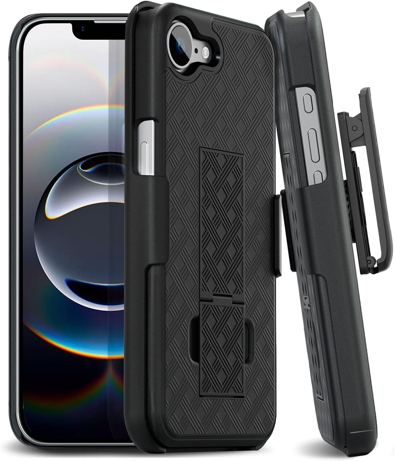 MOTIVE Designed for iPhone 16e Case with Belt Clip, Shell Holster Combo for Apple iPhone 16 e, Slim Rugged Case with Holster, Drop Shockproof Protective Cover & Kickstand 6.1" | Black - 2025