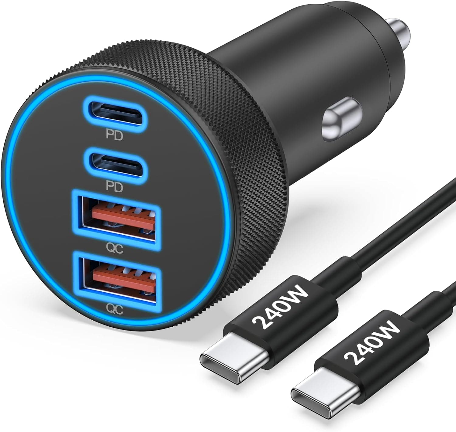 iPhone 17 16 15 Car Charger Fast Charging, 90W 4-Port USB C Fast Car Charger Cigarette Lighter Adapter with 240W 3FT USB-C Cable for iPhone 17/Air/17 Pro/16/15 Pro Max/Plus/16e, iPad, Galaxy, Android