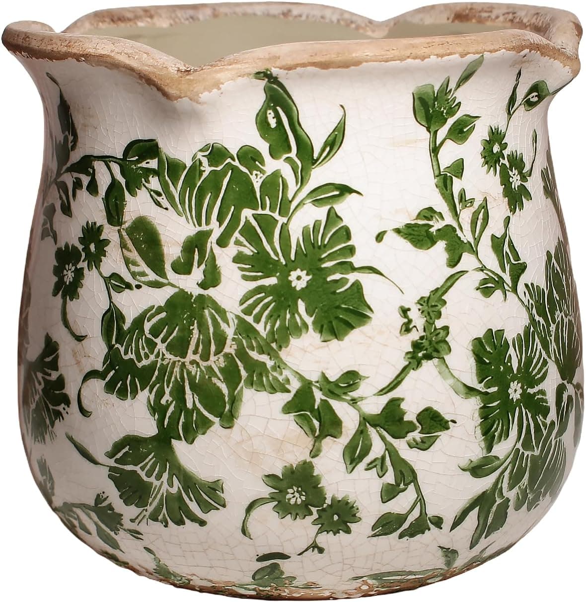 Ceramic Pots for Plants, Vintage Plant Pots with Drainage Hole, 6.11in. Planter for Indoor Plants,Vase & Flower Pot, Tuscan Ceramic Planter for Gardening, Christmas Decorations, Green