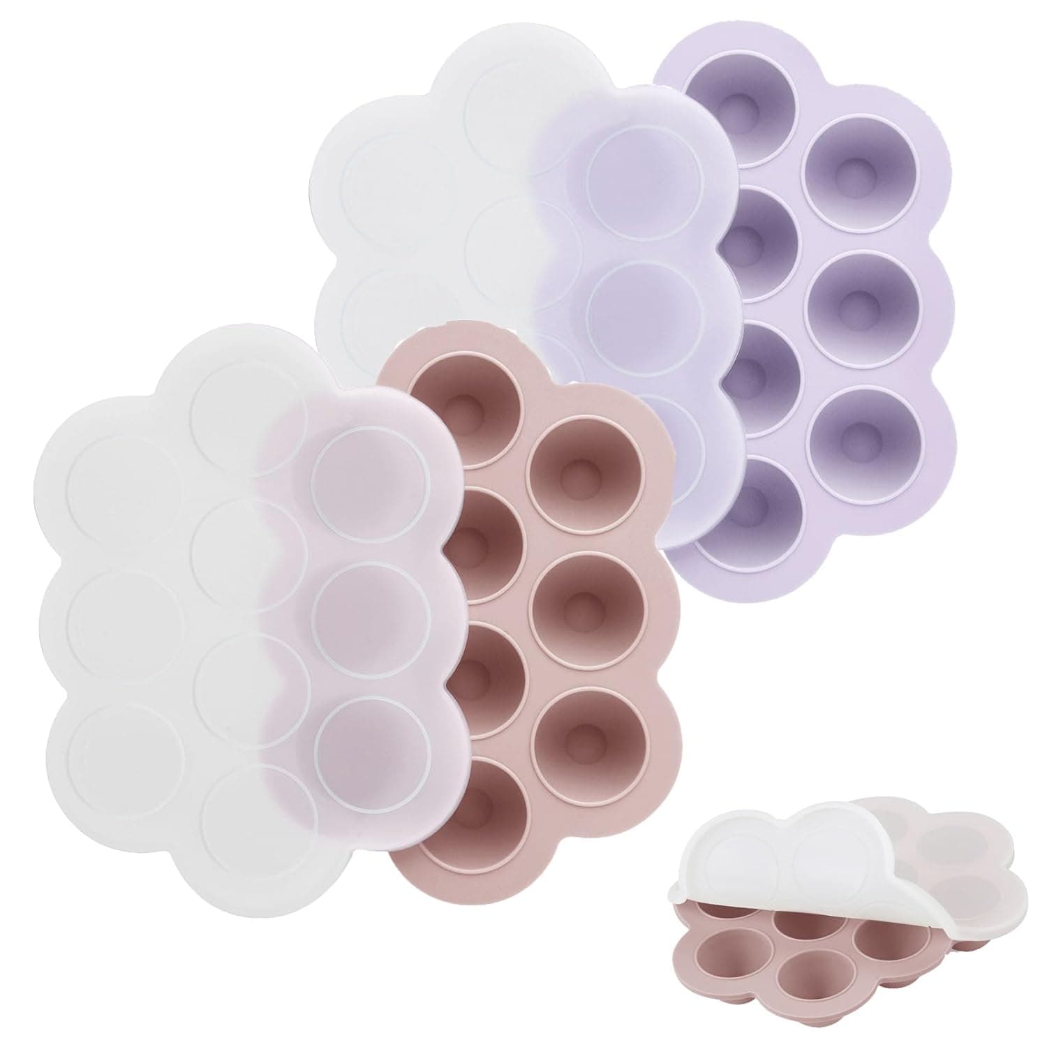 PandaEar 2 Pack Silicone Baby Food Freezer Tray with Lids, Baby Food Perfect Storage Container for Homemade Baby Food, Fruit, Purees and Breastmilk (Pink/Purple)