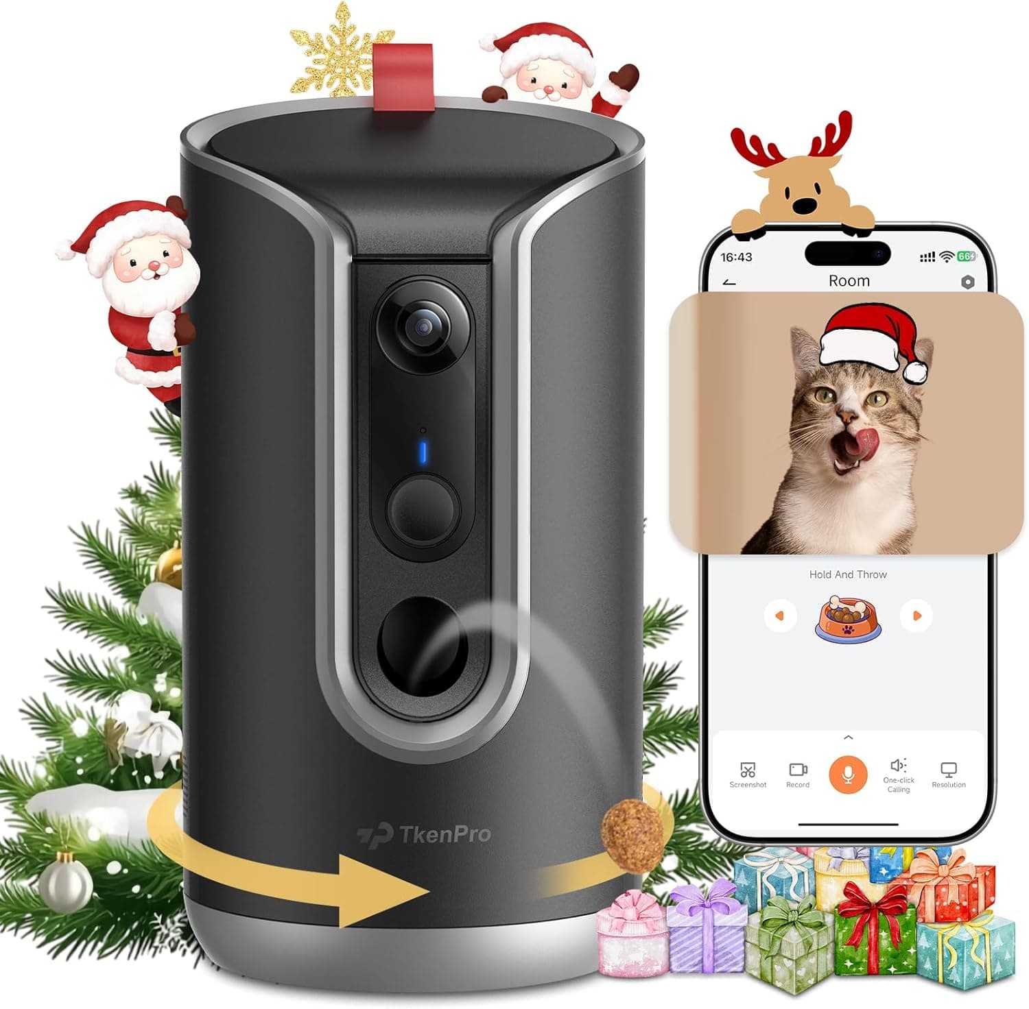 2K Pet Camera Treat Dispenser, AI Photo Album, Dog Camera with 360° Auto Tracking & 5G/2.4G WiFi, 2-Way Talk, Remote Treat Tossing, Motion Alerts for Cats Indoor