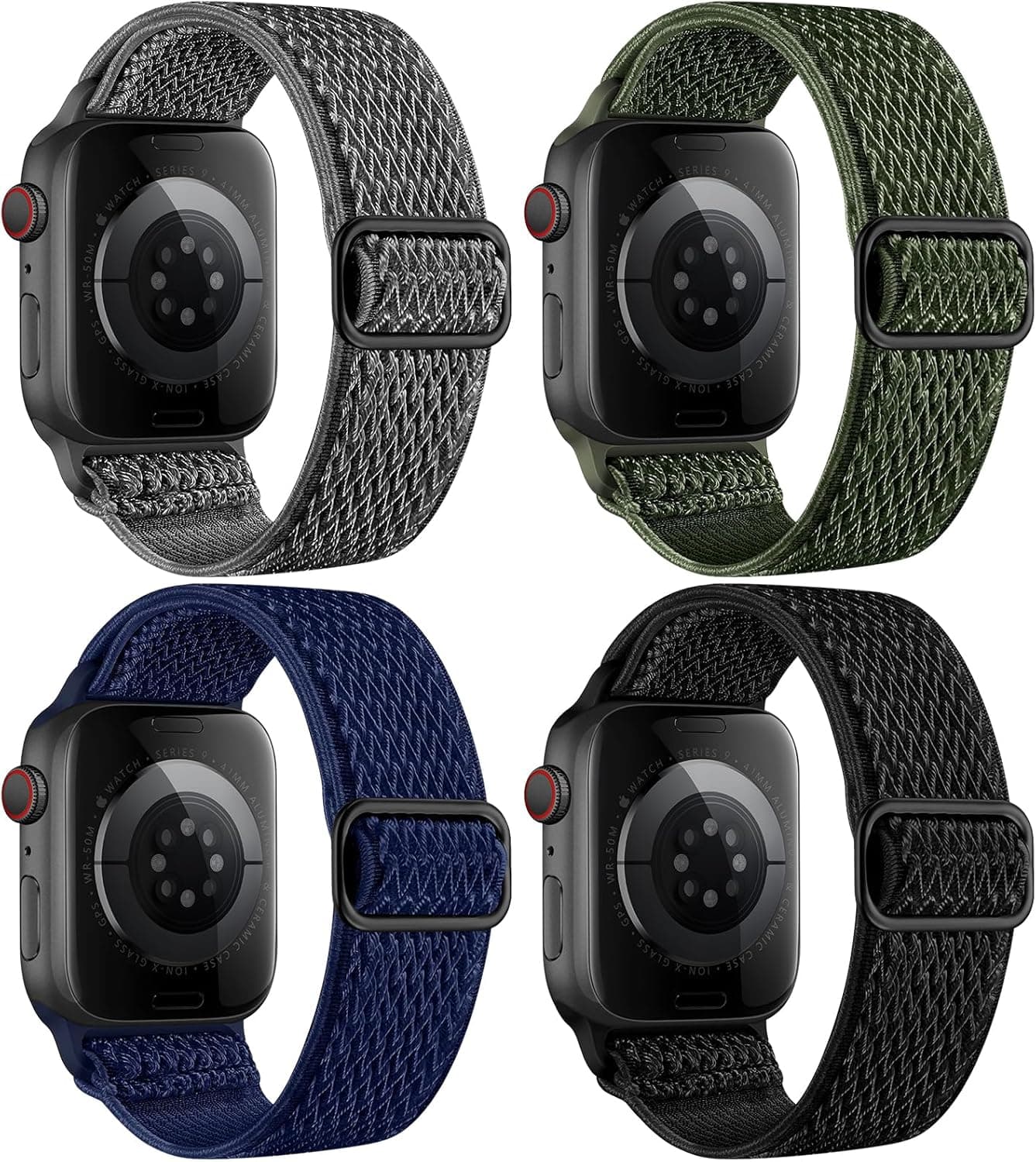 4 Pack Stretchy Nylon Band Compatible with Apple Watch Bands for Men Women 44mm 40mm 41mm 42mm 45mm 46mm 49mm 38mm, Braided Solo Loop Elastic Strap for iWatch Ultra 3 2 Series 11 10 9 8 7 6 5 4 SE 3