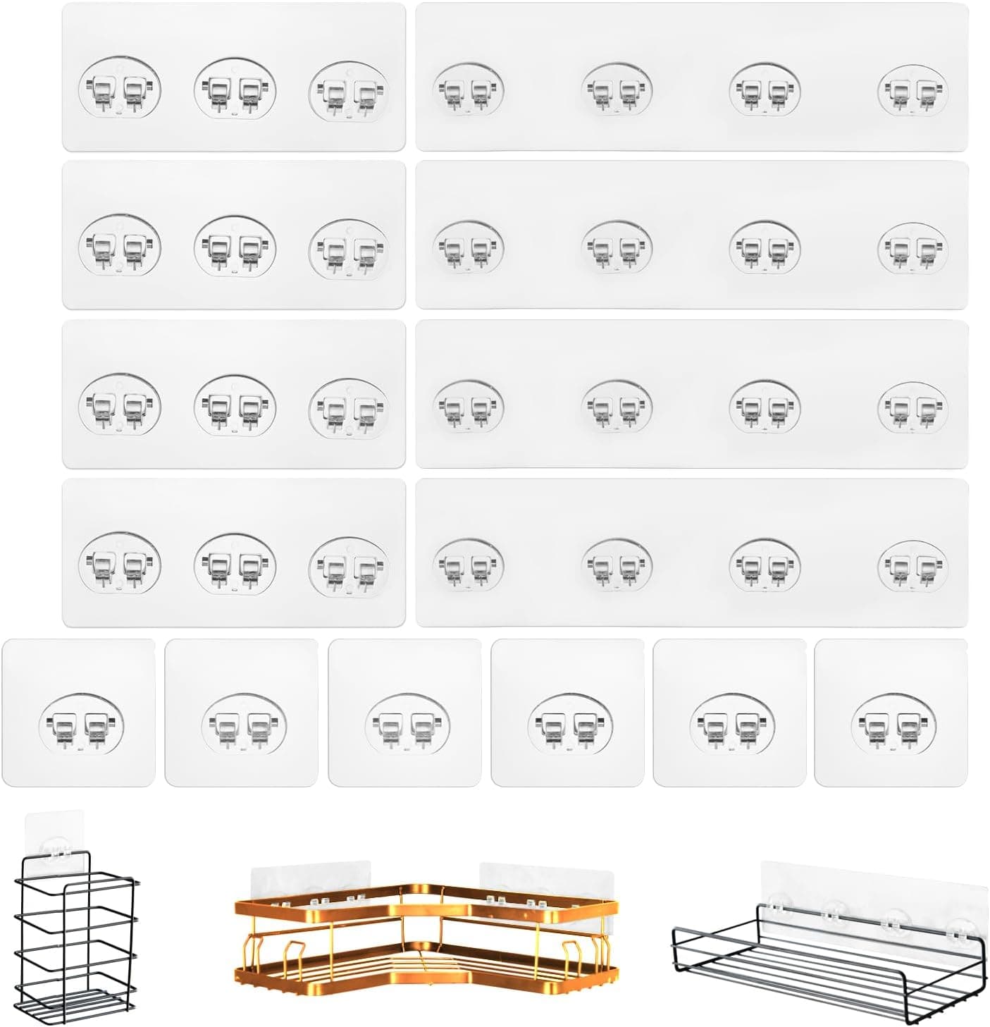 14 Pack Shower Caddy Adhesive Replacement, Strong Shower Shelf Adhesive Hooks for Corner Shelf Basket, Bathroom Rack, Kitchen Rack and Soap Holder