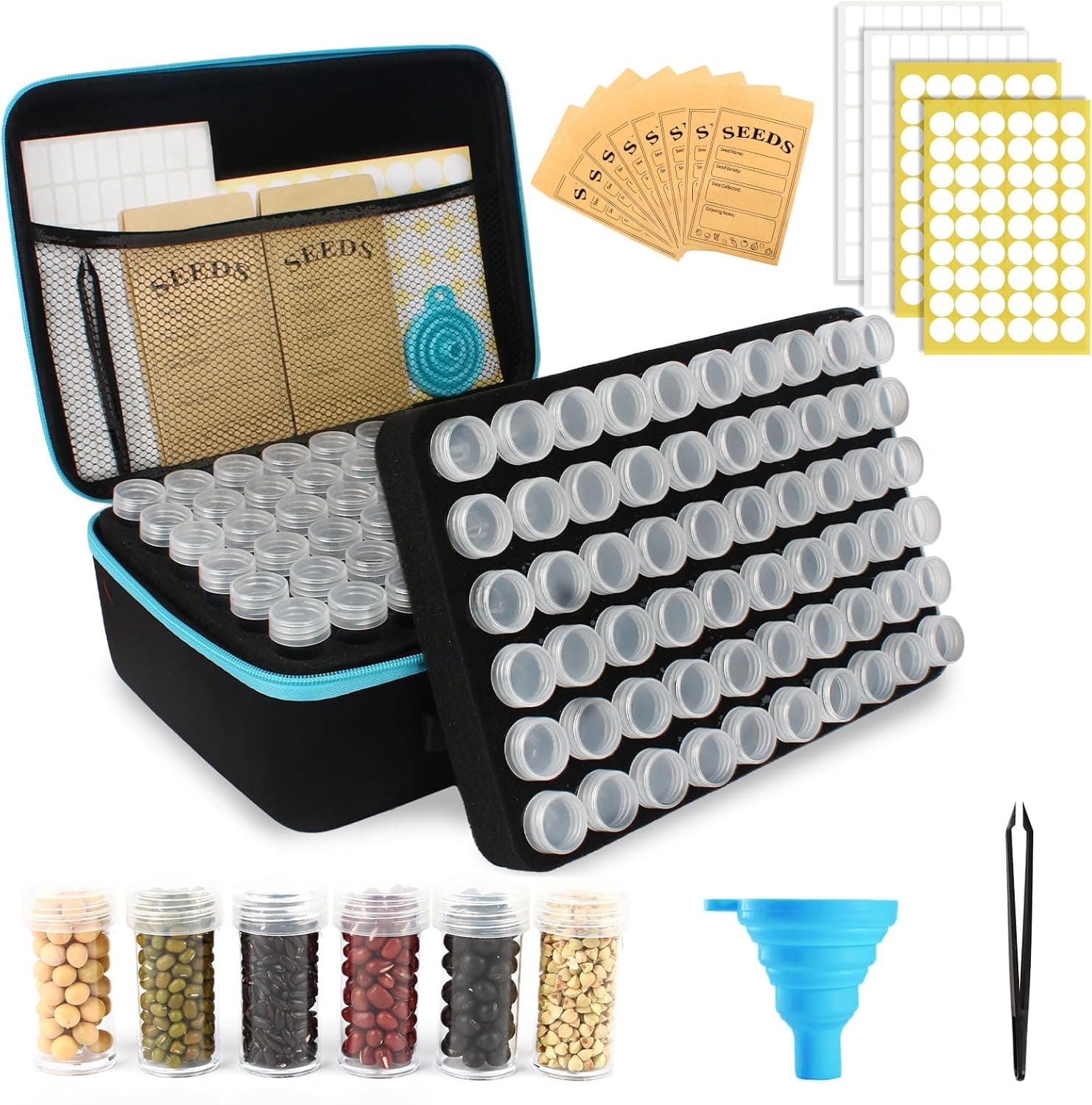120 Slots Seed Storage Organizer with 25 Envelopes Portable Sturdy Seeds Container Box Airtight Garden Seed Saver Saving Kit (medium-120 Slots)