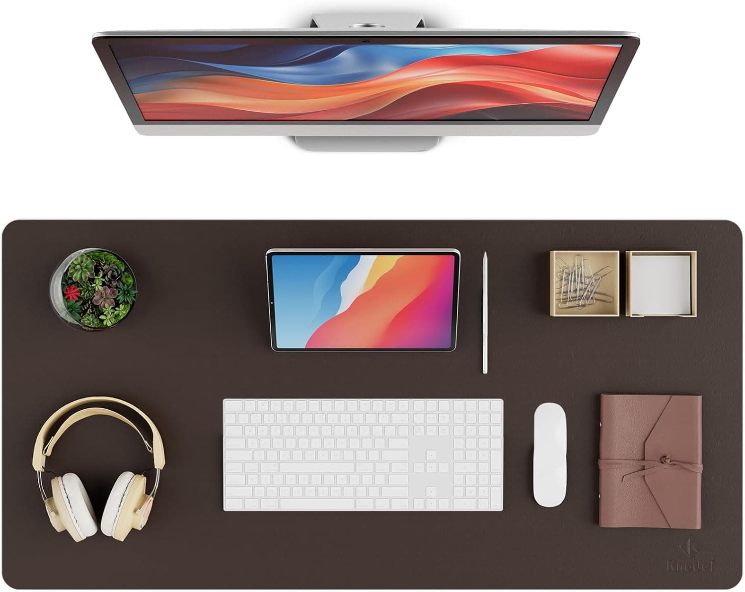 K KNODEL Leather Desk Pad Protector, Office Desk Mat, Large PVC Leather Desk Blotter, Non-Slip Mouse Pad (Dark Brown, 15.7" x 31.5")