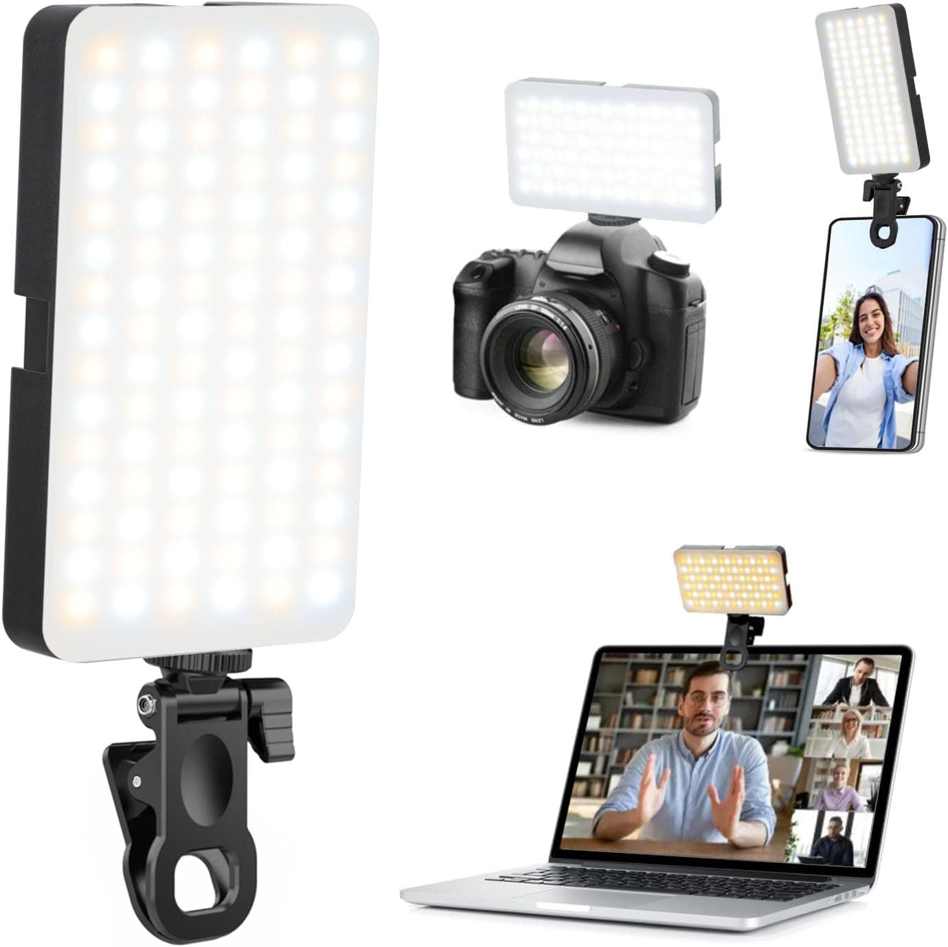 Portable Selfie Light for iPhone: 90 LED Rechargeable Phone Fill Lights, Ring Light for Camera Picture, Makeup Photo, Video Conferences, Laptop Use, Zoom Meetings, TikTok, Vlog Photography