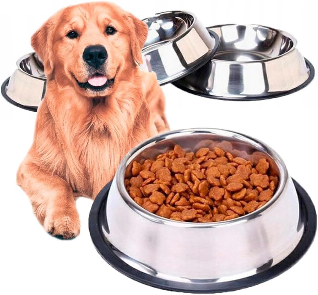 Stainless Steel Dog Bowl with Anti-Skid Rubber Base for Small/Medium/Large Pet (32oz)