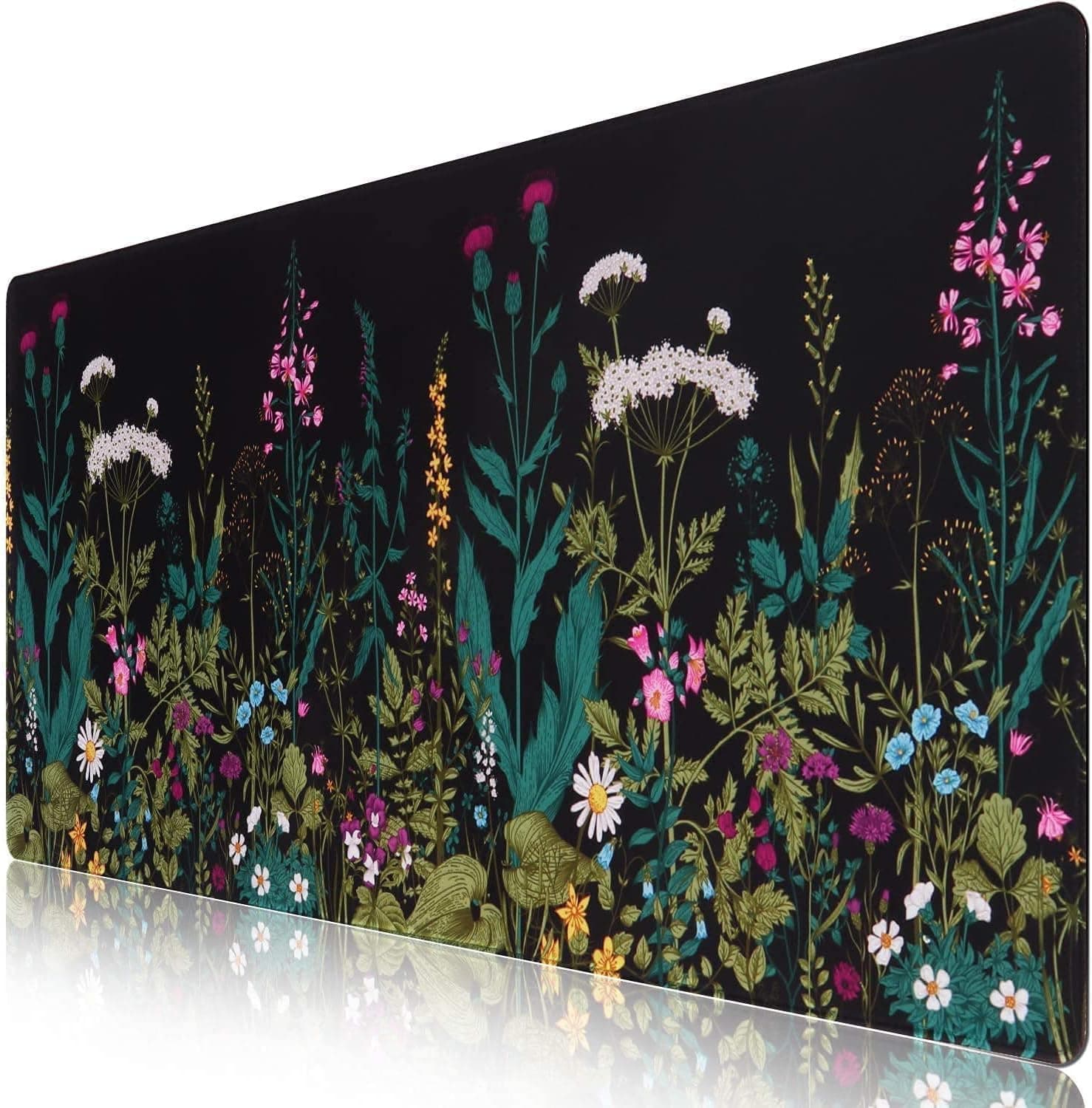 Desk Mat, Big Desk Pad, XXL Extended Gaming Mouse Pad, Large Mouse Pad for Desk Rubber Base Mousepad with Stitched Edges, Keyboard Mouse Mat for Work, Game, Office, Home - Weeds