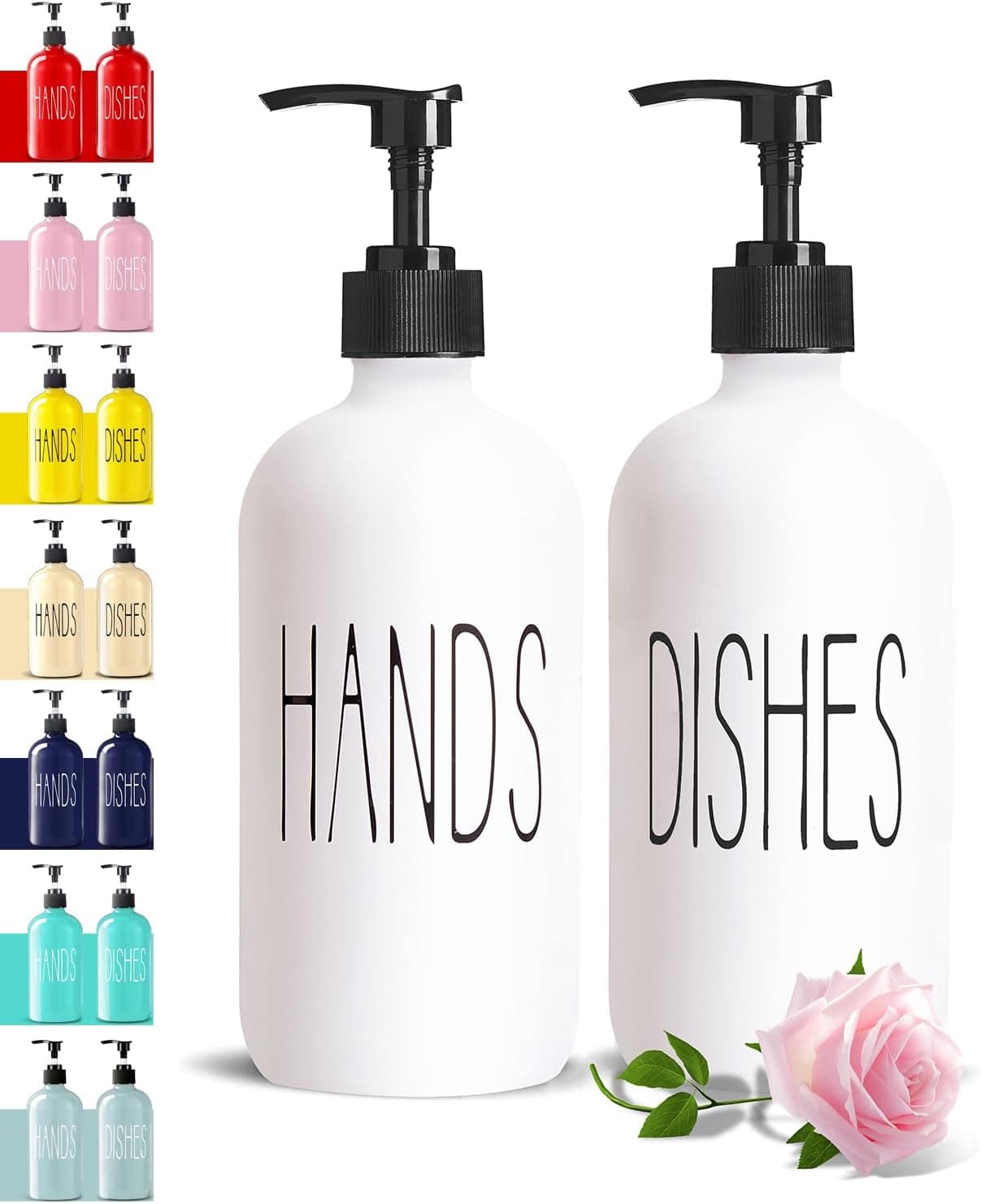 16 Oz Glass Soap Dispenser Set 2 Pack for Kitchen Sink,Contains Hand and Dish Soap Dispenser,White Kitchen Utensils