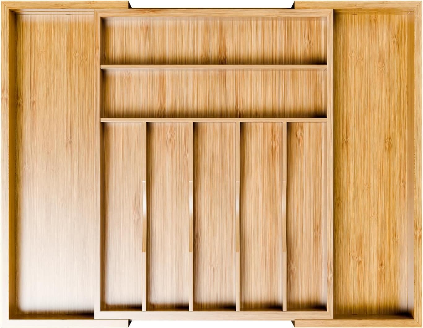 Simple Trending Bamboo Kitchen Drawer Organizer, Expandable Silverware Organizer, Utensil Cutlery Tray for Flatware, Natural