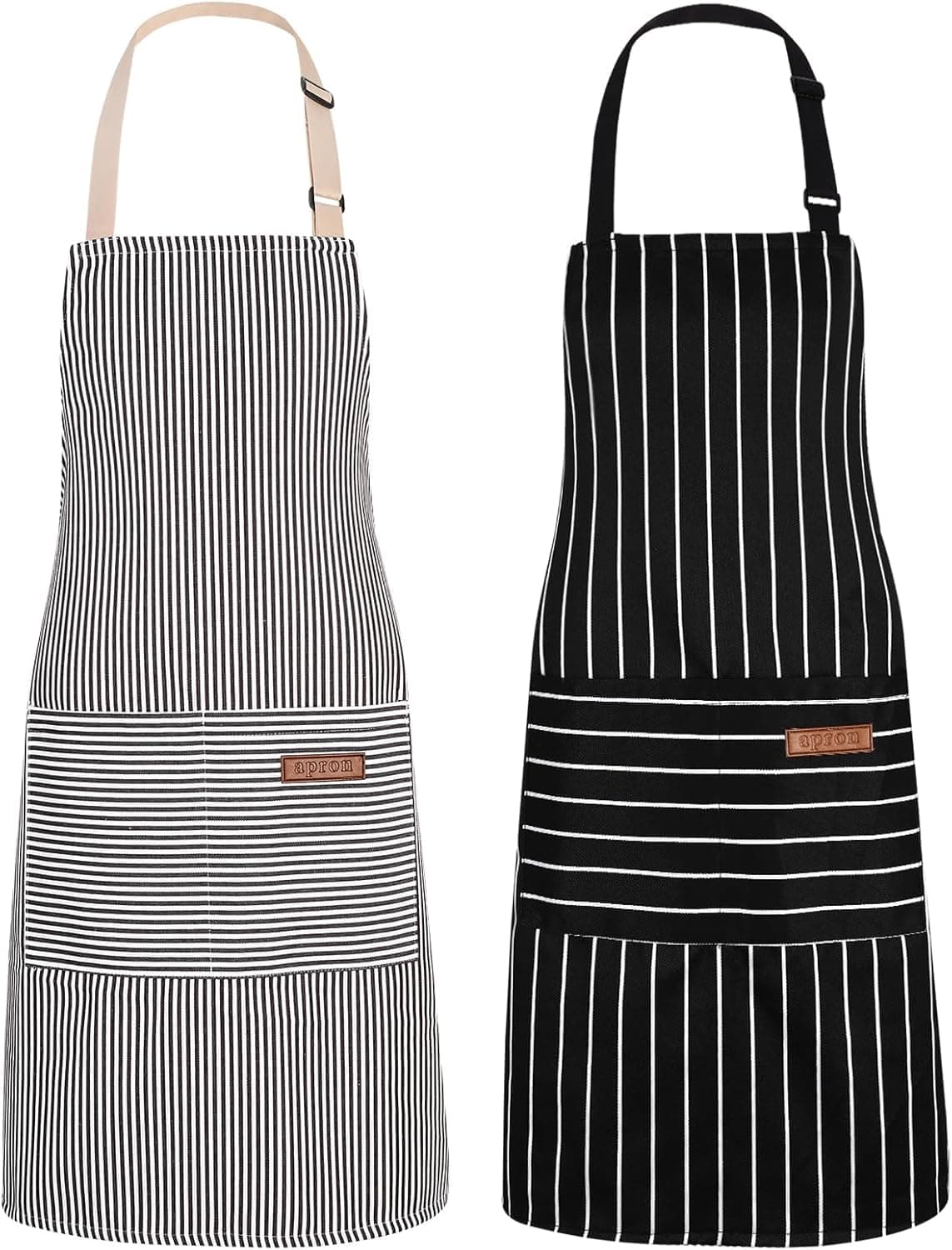 2Pack Adjustable Kitchen Apron for Women Men with 2 Pockets，Cotton-Polyester Blend Bib Aprons for Cooking,Baking
