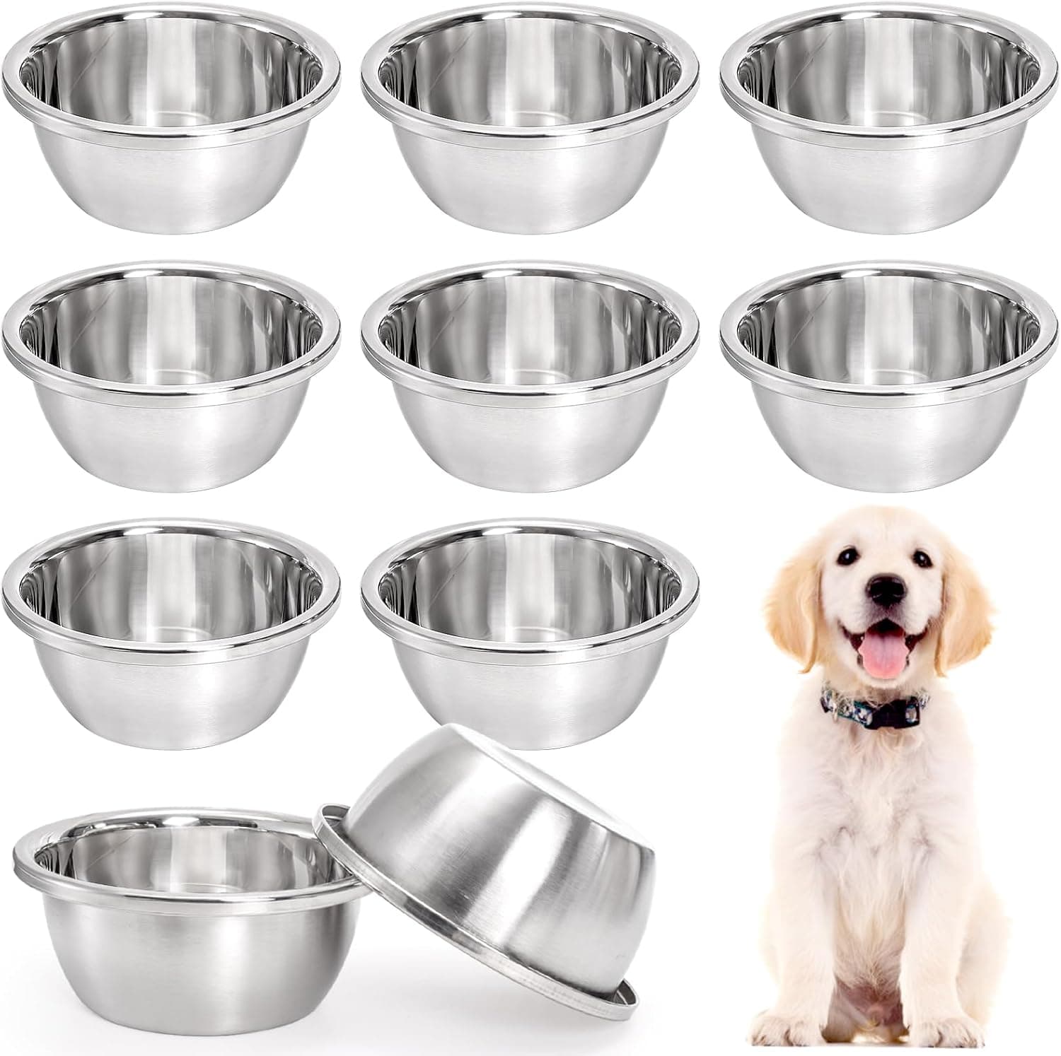 10 Pack 7 Cup Stainless Steel Dog and Cat Bowls, 8" Diameter Metal Dog Bowl, Durable Thickened Pet Replacement Bowls for Food and Water Dish, Small Medium Large Dogs, Dishwasher Safe