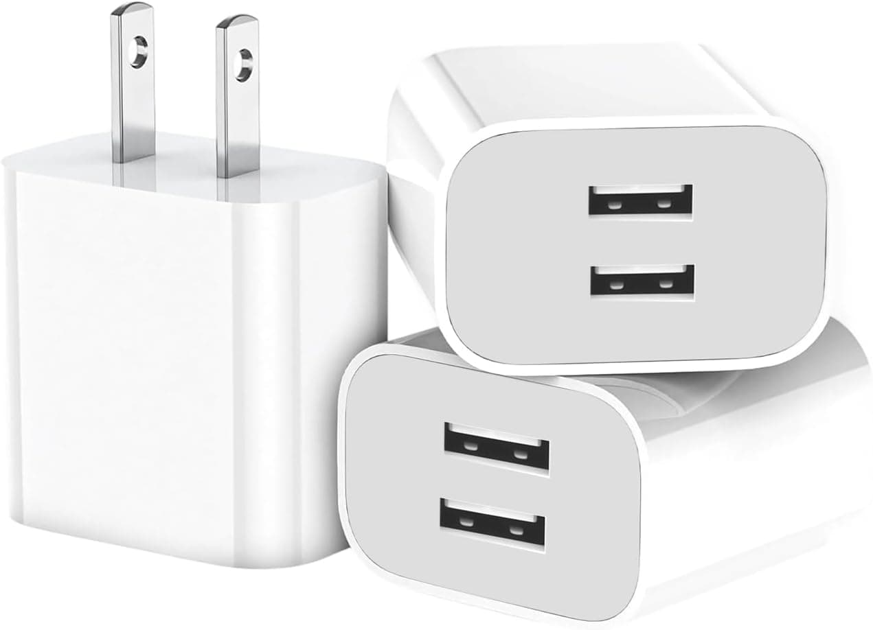 3 Pack USB Wall Charger, Dual Port Plug Adapter for Wall Outlet Charging Block, USB Power Adapter for iPhone 14/13/12/11 Pro/Pro Max, XS/XR/X, Galaxy, Pixel, Moto and Android Phones (White)