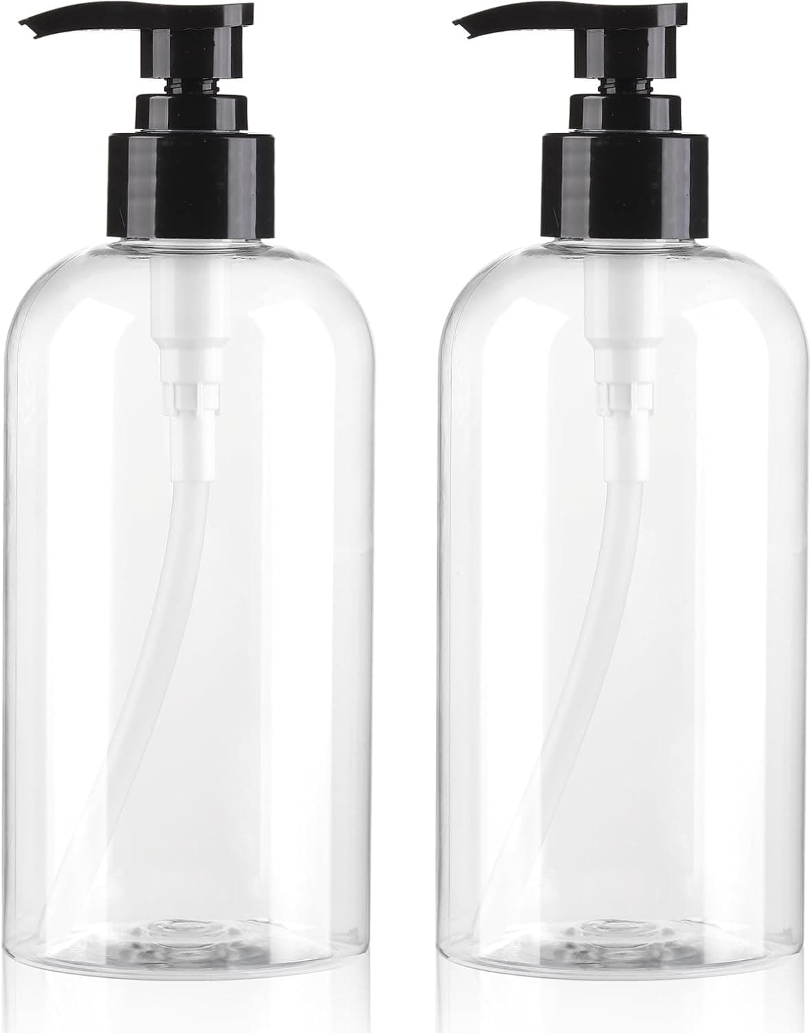 Empty Pump Bottles Dispenser 12.85oz/380ml, Refillable Clear BPA-Free Plastic Pump Bottle for Shampoo, Lotion, Soap and Massage Oil, 2 Pack