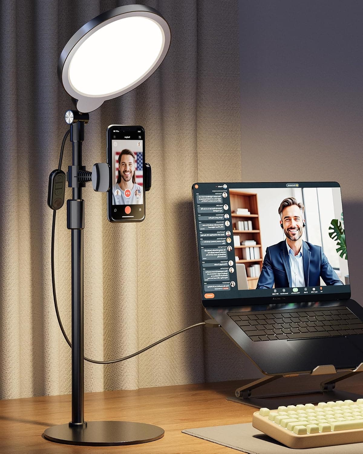 Dimmable Ring Light with Stand for Desk, Adjustable Desk Light for Video Recording, 30 Light Modes Video Conference Lighting, Zoom Lighting for Computer, Webcam, Podcast, Calls, Home Office, CRI 97.8