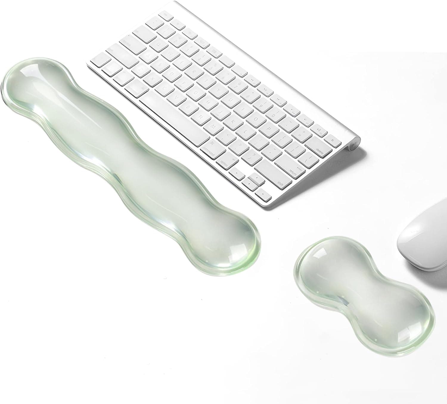 Gel Keyboard Wrist Rest Set, Clear Wrist Rest for Keyboard and Mouse, Ergonomic Keyboard Mouse Wrist Rest for Typing Pain Relief, Suitable for Office, Gaming, Computer, Laptop - Transparent Green