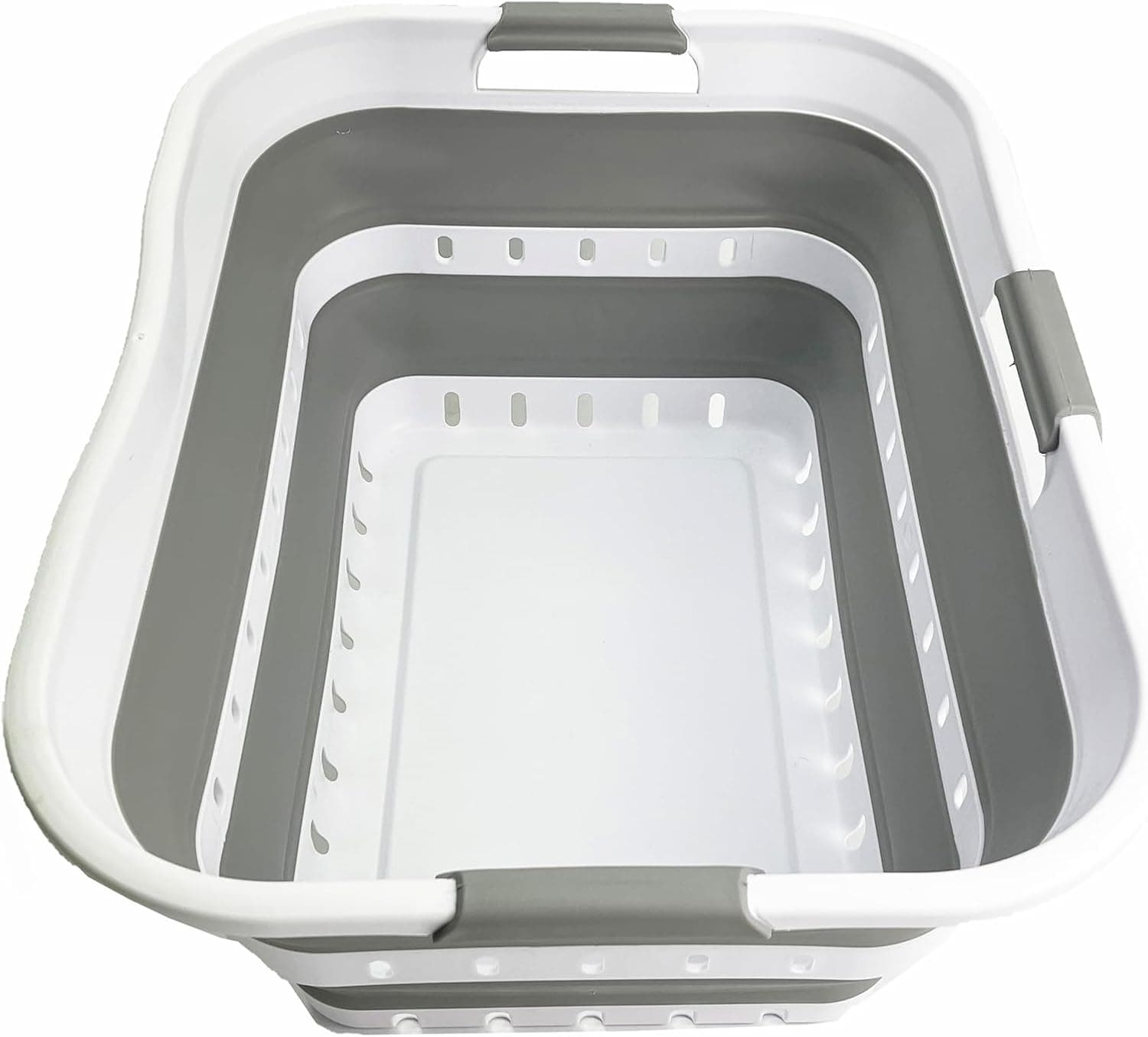 SAMMART 42L (11 gallon) Collapsible Plastic Laundry Basket - Foldable Pop Up Storage Container/Organizer - Space Saving Hamper/Basket (1, Grey/White)