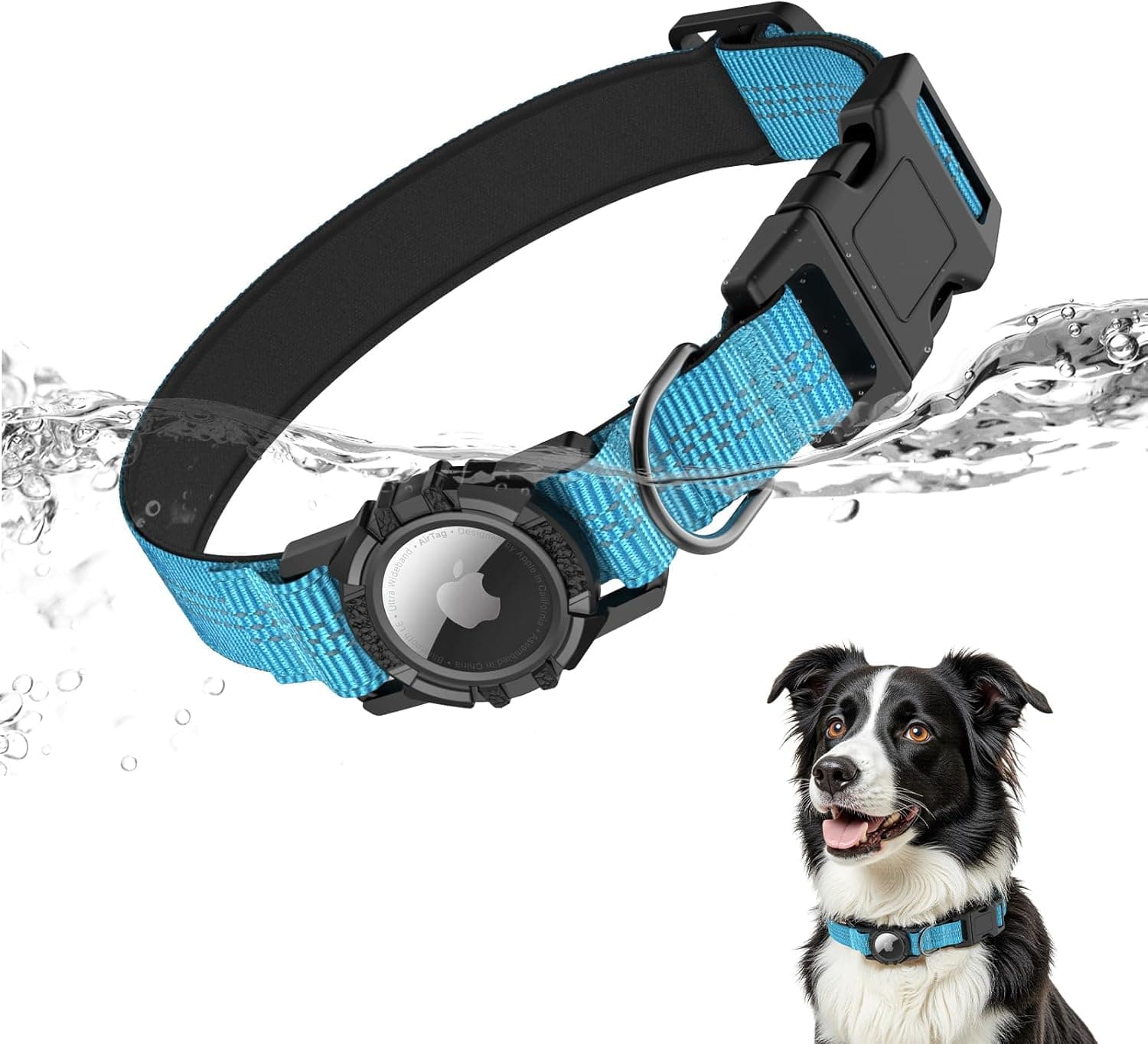 IP68 Waterproof AirTag Dog Collar – Heavy Duty Reflective Padded Design with Integrated AirTag Holder for Small, Medium & Large Dogs – Comfortable & Durable, Size M (12.6"-17.1"), Blue