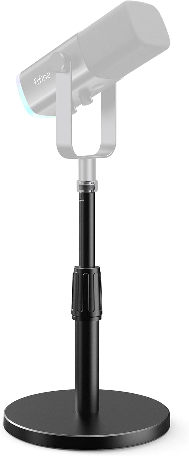 FIFINE Desktop Microphone Stand, Heavy-Duty Metal Adjustable Table Mic Stand with 5/8" Male to 3/8" Female Screw Adapter, 4 Non-Slip Pads Compatible with Microphones for Recording, Streaming-BS1