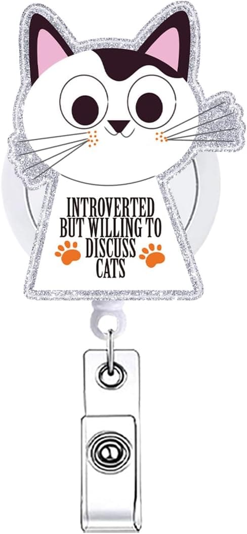 Funny Introverted But Willing to Discuss Vet Tech Cat Badge Reel Accessories with Alligator Clip Nurse Student Nursing CNA RN Badge Holder Retractable for Medical Badge Clip for ID Card