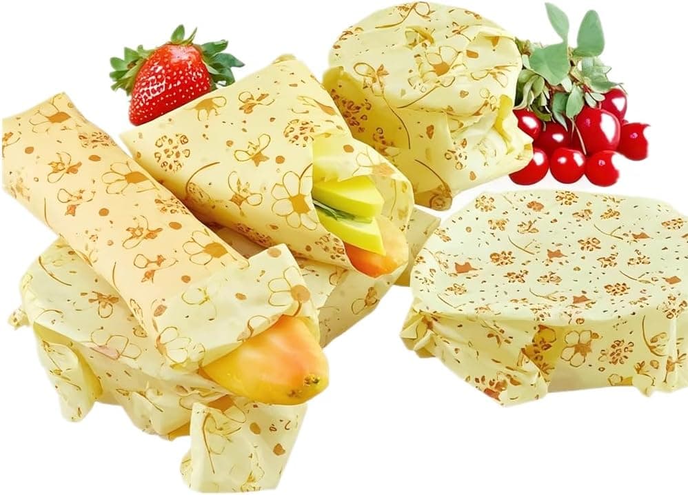 Beeswax Food Wrap (Set of 7) Sustainable Alternative to Aluminum Foil and Albal Paper - For Fruits, Vegetables, Bread, Cheese and Other Foods