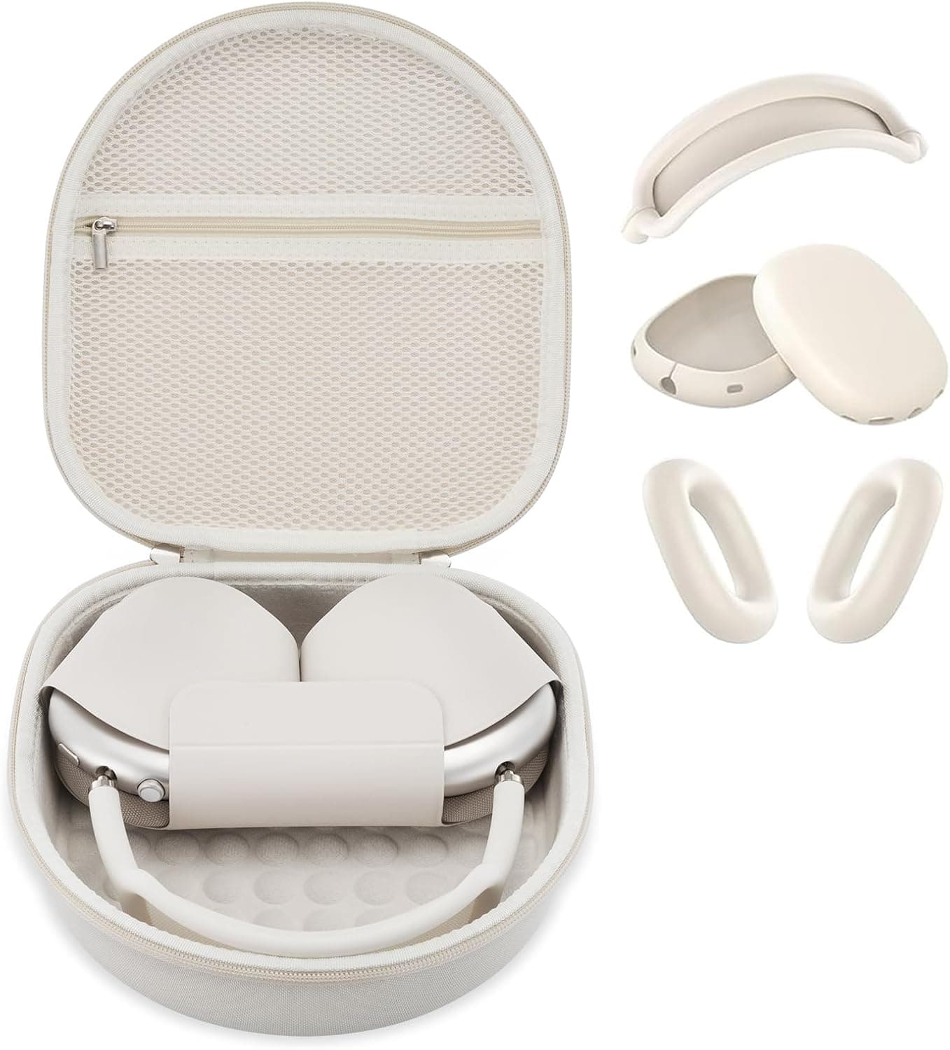 3 in 1 Silicone Cover and Case for Apple Airpods Max Headphones, AirPods Max Hard Case and Anti-Scratch Ear Pad Case/Ear Cups/Headband Covers Accessories (Starlight case & Cover)