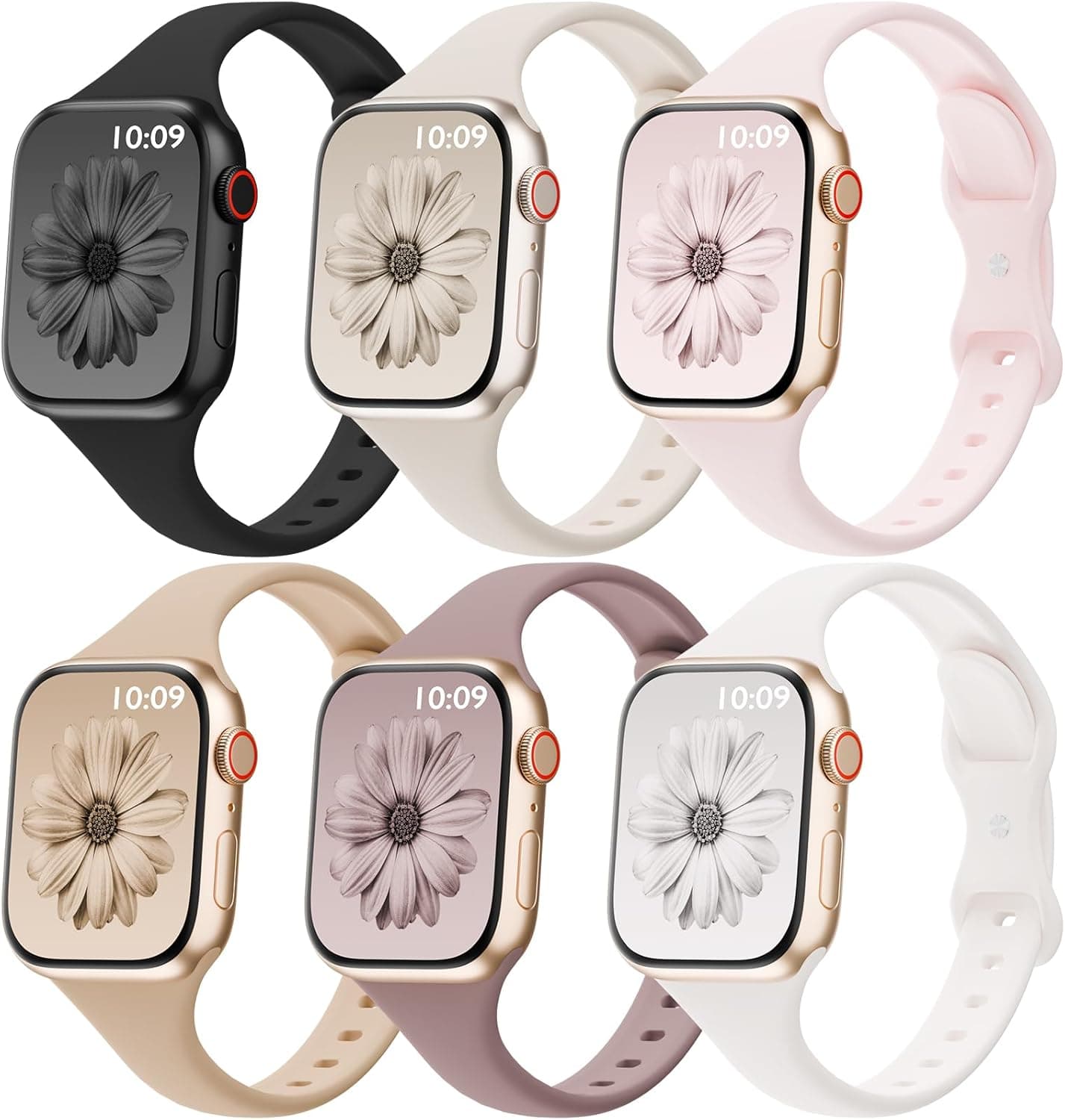 6 Pack Thin Bands Compatible with Apple Watch Band 38mm 40mm 41mm 42mm 44mm 45mm 46mm 49mm Women Men, Sport Silicone Strap Slim Wristband for iWatch Series 11 10 9 8 SE 7 6 5 4 3 2 1 Ultra