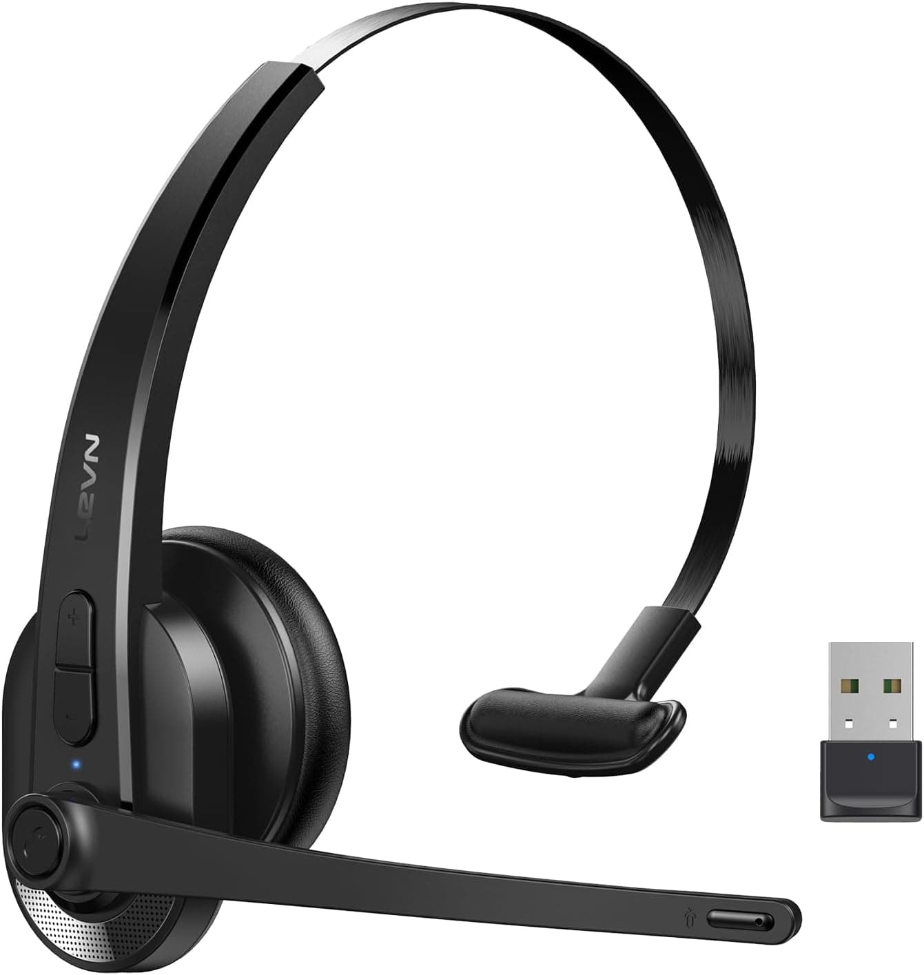 LEVN Wireless Headset with Mic for Work, Bluetooth Headset with Microphone-AI Noise Cancelling, Single-Ear Wireless Headphones with Mic & USB Dongle for PC/Computer/Call Center/Laptop/Teams/Zoom/Home