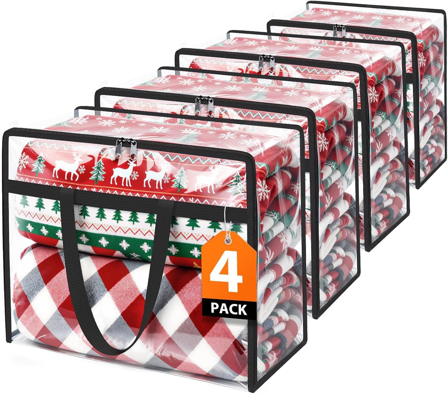 Storage Bags, 4 Pack Under Bed Storage and Closet Organizers Containers, Heavy-Duty Foldable Moving & Packing Bags with Zippers for Comforter, Bedding, Duvet, Blanket & Toy Storage, 40L