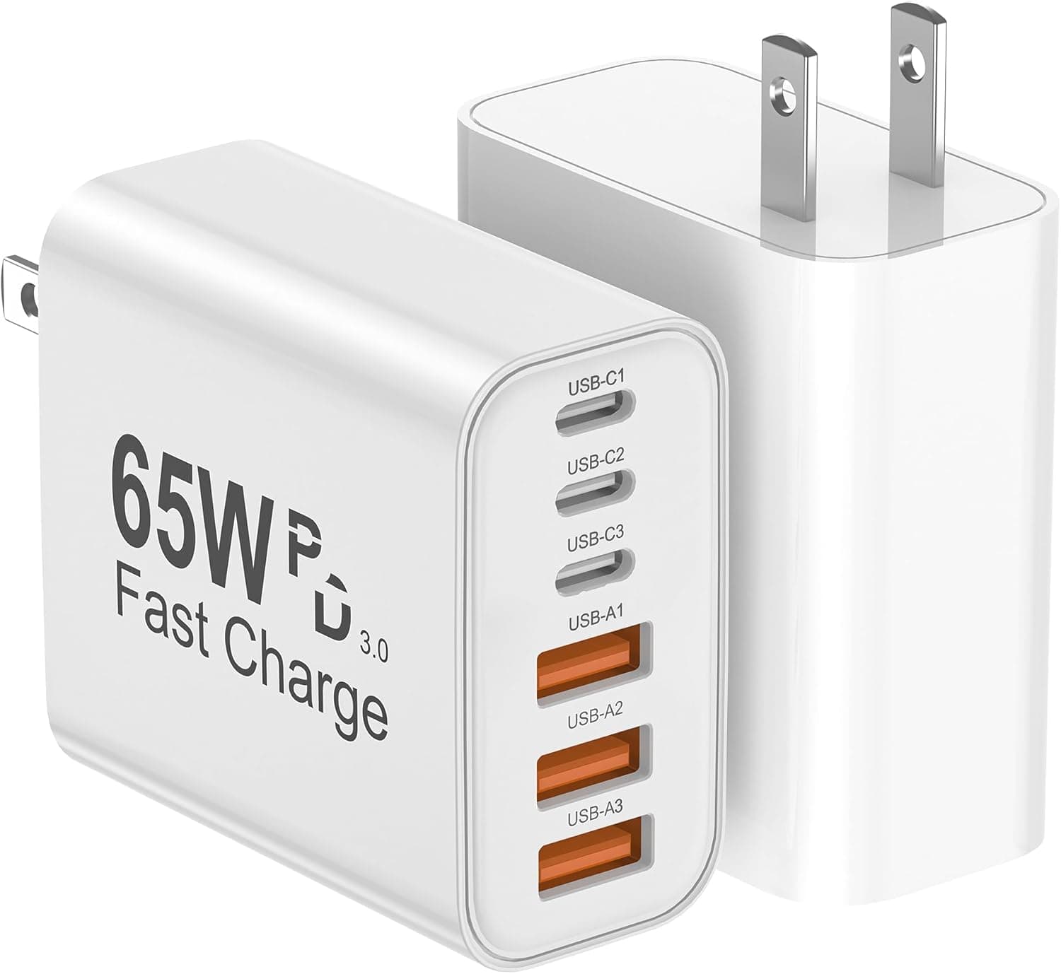 USB C Charger Block, 2-Pack 65W 6-Port USB C Wall Charger iPhone Charger Fast Charging PD Power Adapter+QC Wall Plug Multiport Type C Brick Chargers for iPhone 17 16 15 14 13 12 11 Pro Max XS,Samsung