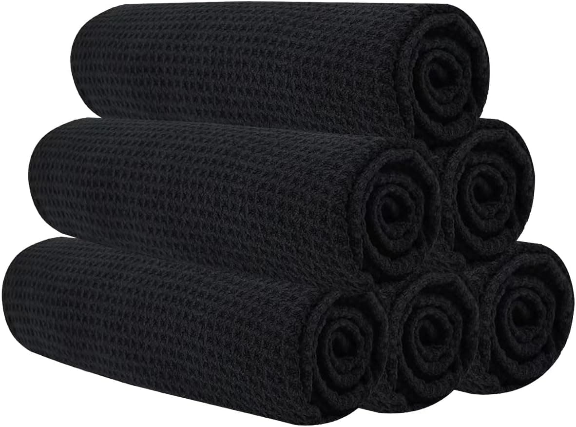 Microfiber Gym Towels for Working Out, Quickly Dry Yoga Towels for Men & Women Tennis, 16 Inch x 27 Inch, 6 Pack, Black