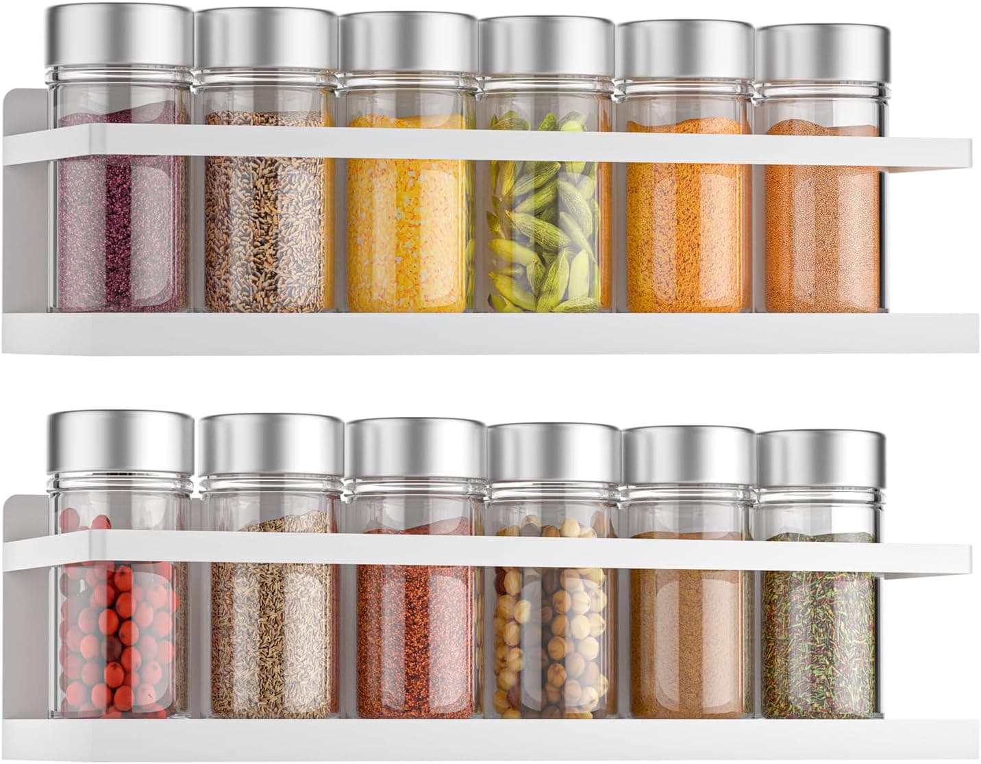 Magnetic Spice Rack for Refrigerator, Magnetic Fridge Shelf for Kitchen Spice Organizer, Spice Rack Wall Mount, Fridge Organizers and Storage (2, White)