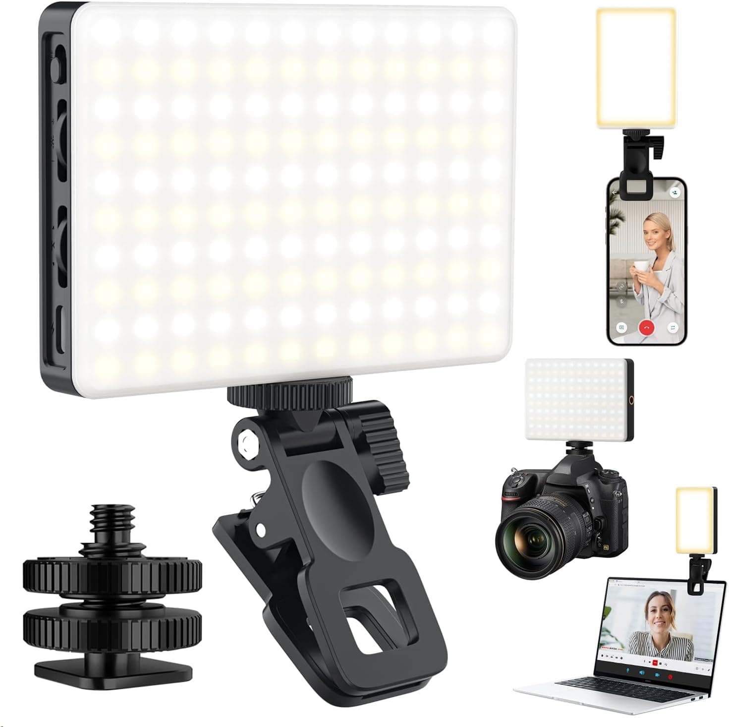 120 LED Selfie Light for iPhone, Portable Phone Light with Clip & Camera Tripod Adapter - 5000mAh Rechargeable, 3 Lighting Modes, CRI 97+ for Video Recording, TikTok, Tripod Mount Rings