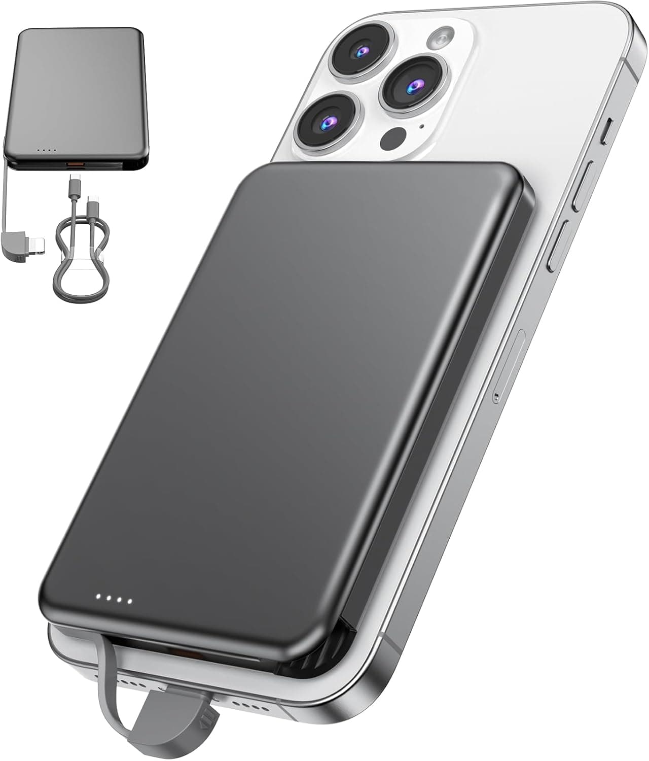 for MagSafe Portable Charger, 0.3" Ultra Slim 5000mAh Magnetic Power Bank, 25W PD Fast Charging Battery Pack with Built-in Cable, Travel Battery Bank for for iPhone 17/16/15/14/13/12, Black