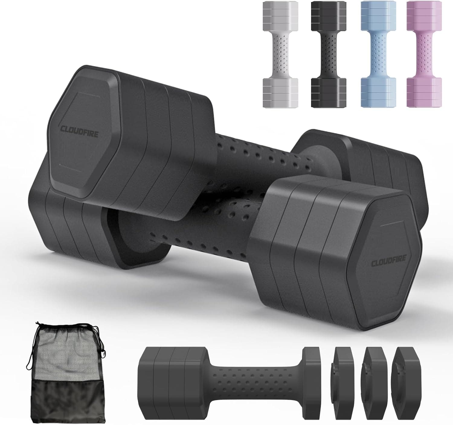 Adjustable Dumbbell Set of 2, 4 in 1 Free Weights Dumbbells Set, Hand Weights for Women at Home, 5 lb Dumbbells Set with Non-slip Comfort Handle for Home Gym Exercise Workout Training